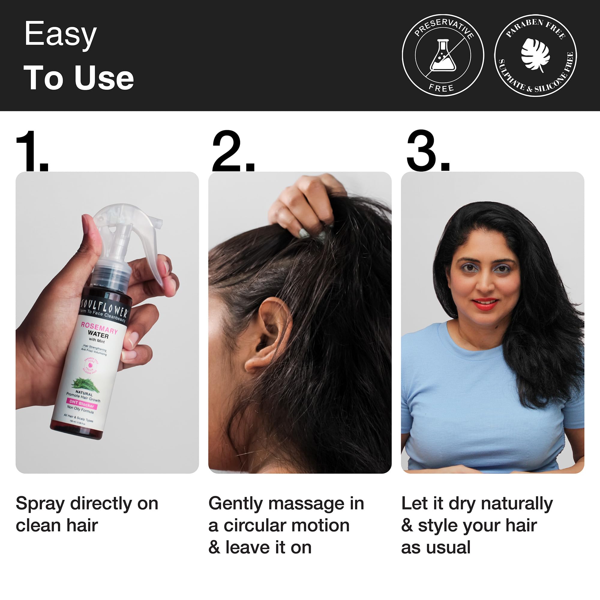 Soulflower Rosemary Water Spray for Hair Growth | Niacinamide & Mint | Hair Regrowth Spray | Instant Shine | Strengthens Hair Roots & Strand | Anti Hair Fall Cooling & Relaxing | All Hair Types 100ml