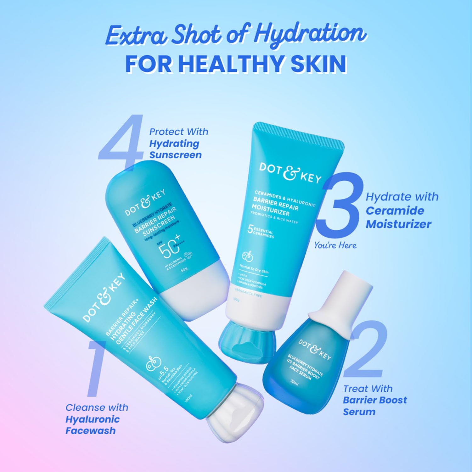 Dot & Key Barrier Repair Moisturizer For Normal, Dry, Combination & Sensitive Skin | 120 Hrs Moisturization, With 5 Ceramides & Hyaluronic | Repairs Damaged Skin Barrier, Non-Comedogenic | 100g