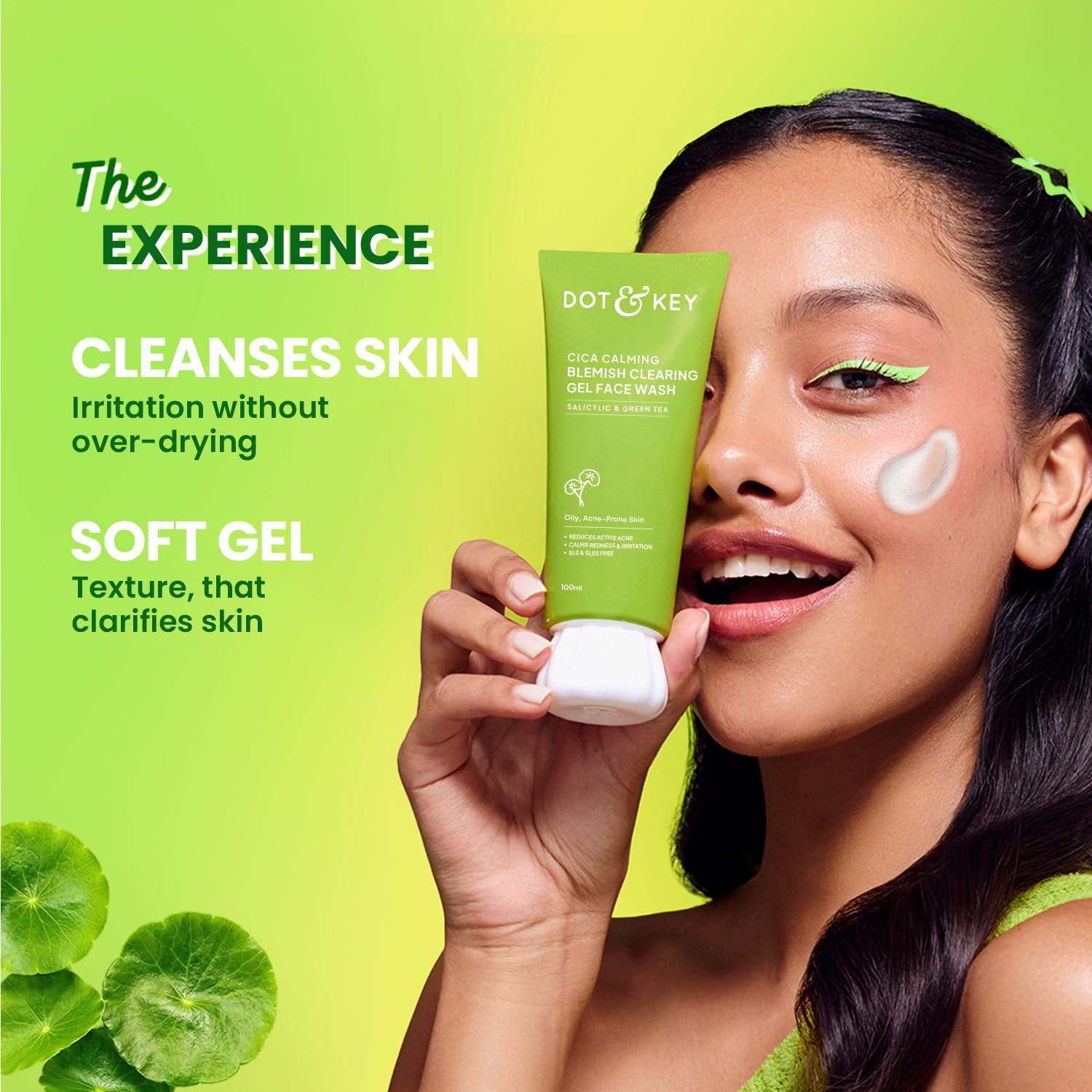 Dot & Key CICA Face Wash for Acne Prone Skin, 2% Salicylic Acid with Green Tea | For Oily & Sensitive Skin | Sulphate Free for Men & Women | Oil Control Face Wash with Zinc | 100ml