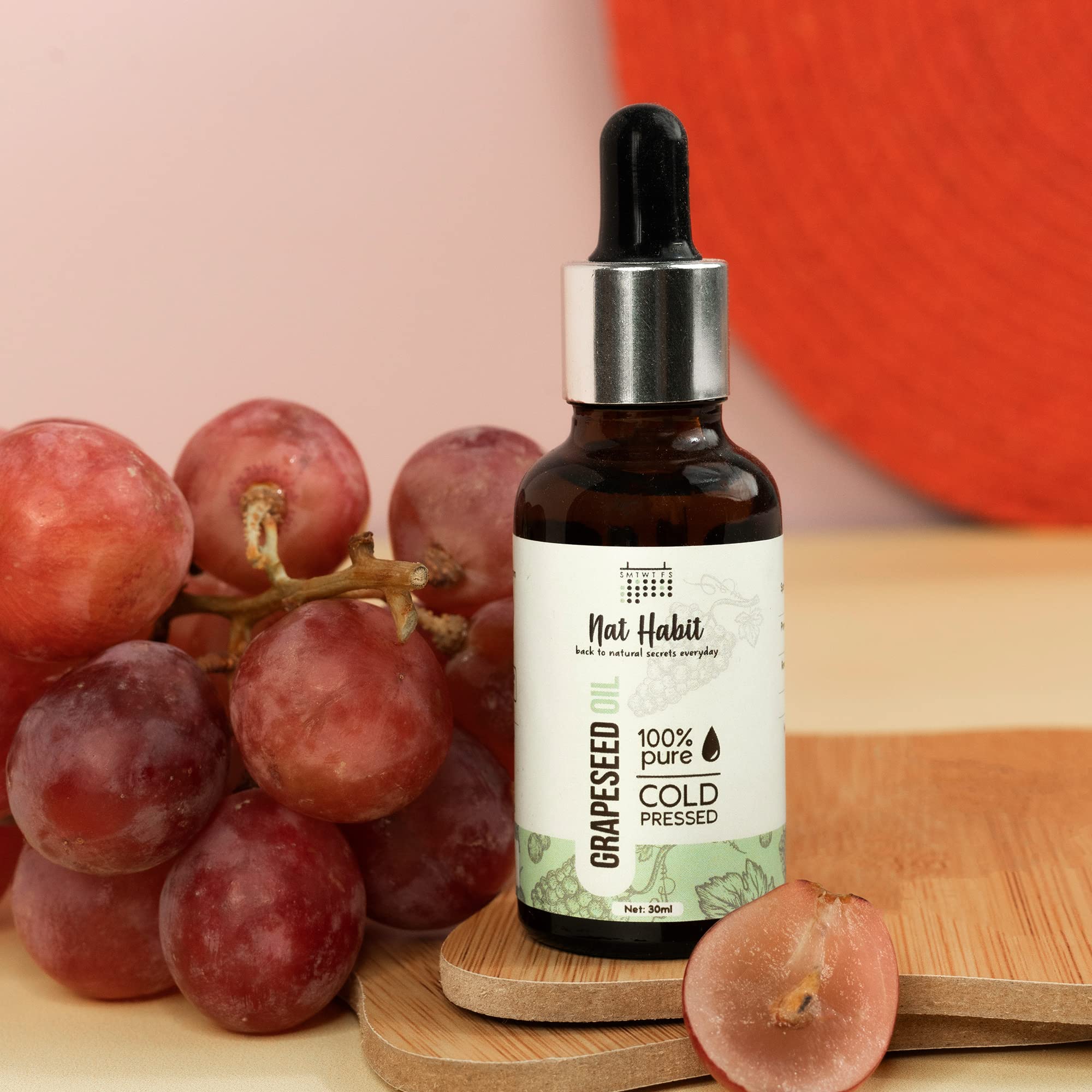 Nat Habit Grapeseed Oil, 30ml - Unisex, Natural, Body & Hair Oil - Unscented, Allergen-Free, Travel-Sized - Adults with Skin & Hair Care Concerns