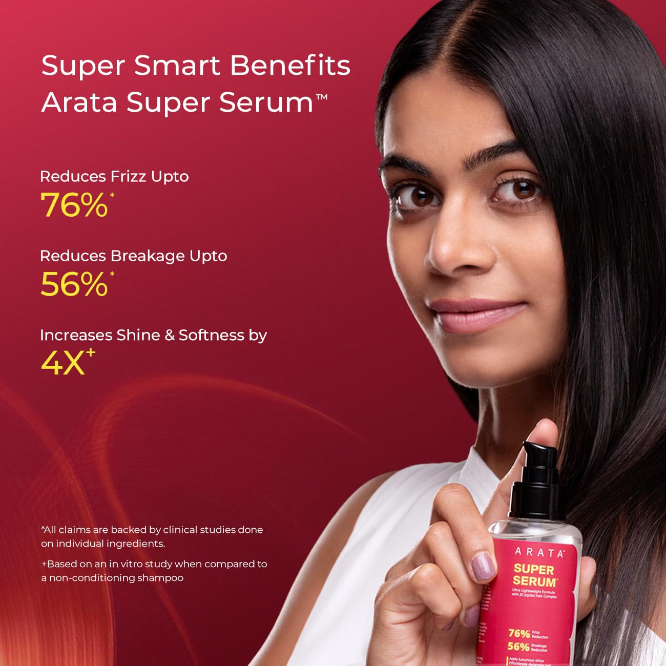 Arata Super Serum™ For Dry & Frizzy Hair | 76% Frizz Reduction | 56% Breakage Reduction | Luxurious Shine | Prevents Split Ends | Powered By JD Jojoba Hair Complex | Hair Serum For Women & Men |30ml