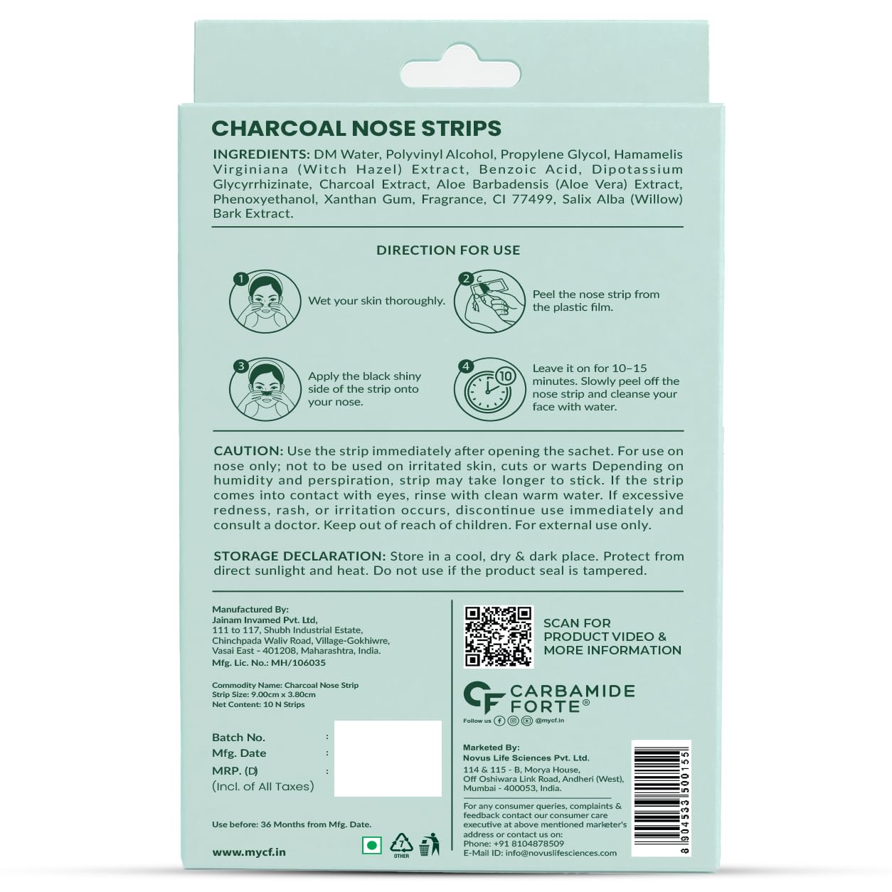 Carbamide Forte Charcoal Nose Strips for Blackhead Removal | Blackheads Removal Strips for painless and instant black head removal | Works within 15 minutes - 10 Strips