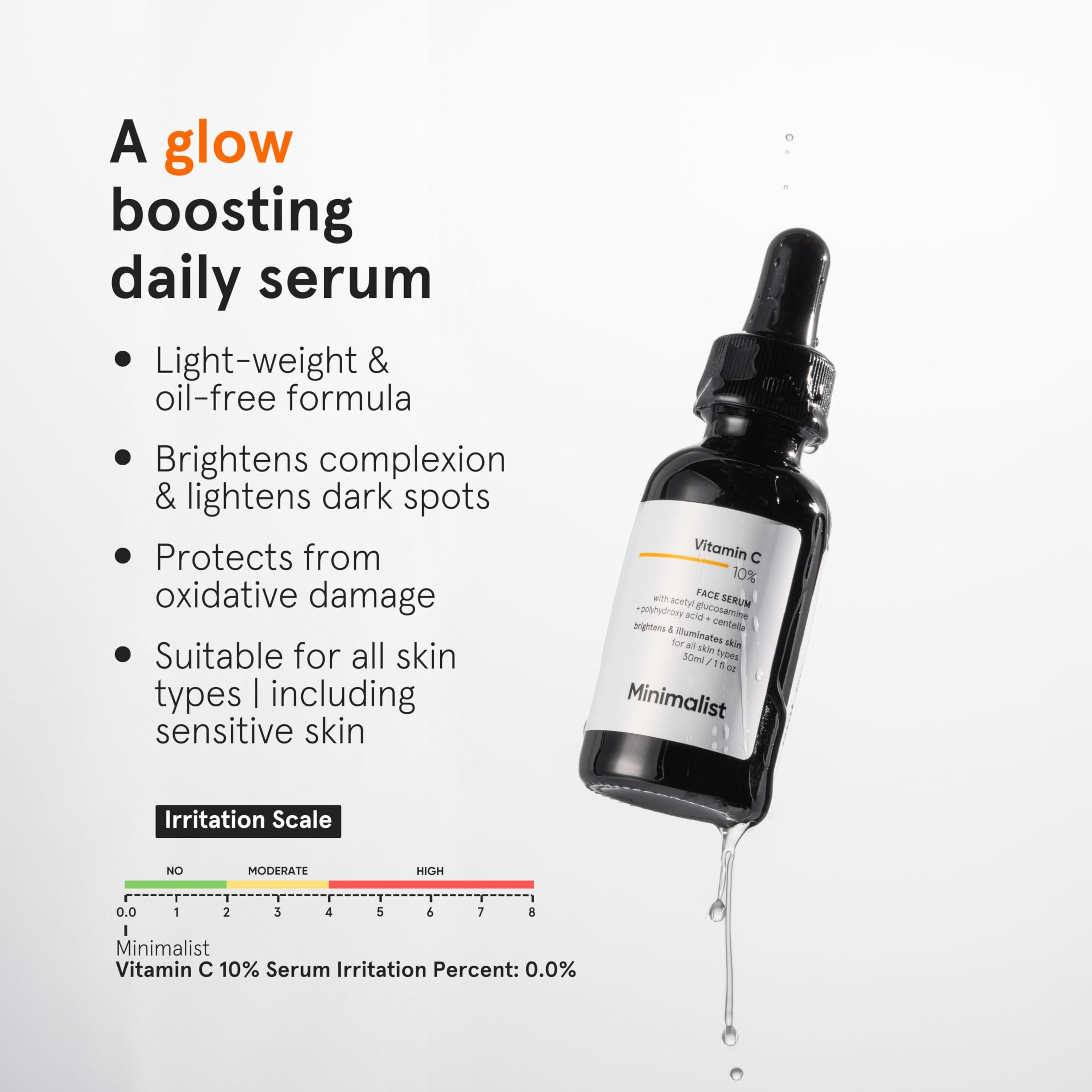 Minimalist 10% Advanced Vitamin C Serum for Glowing Skin | Brightening & Dark Spot Treatment | Treats Uneven Skin Tone, Dullness & UV Damage | Daily Face Serum (Stable Vitamin C) | 30ml