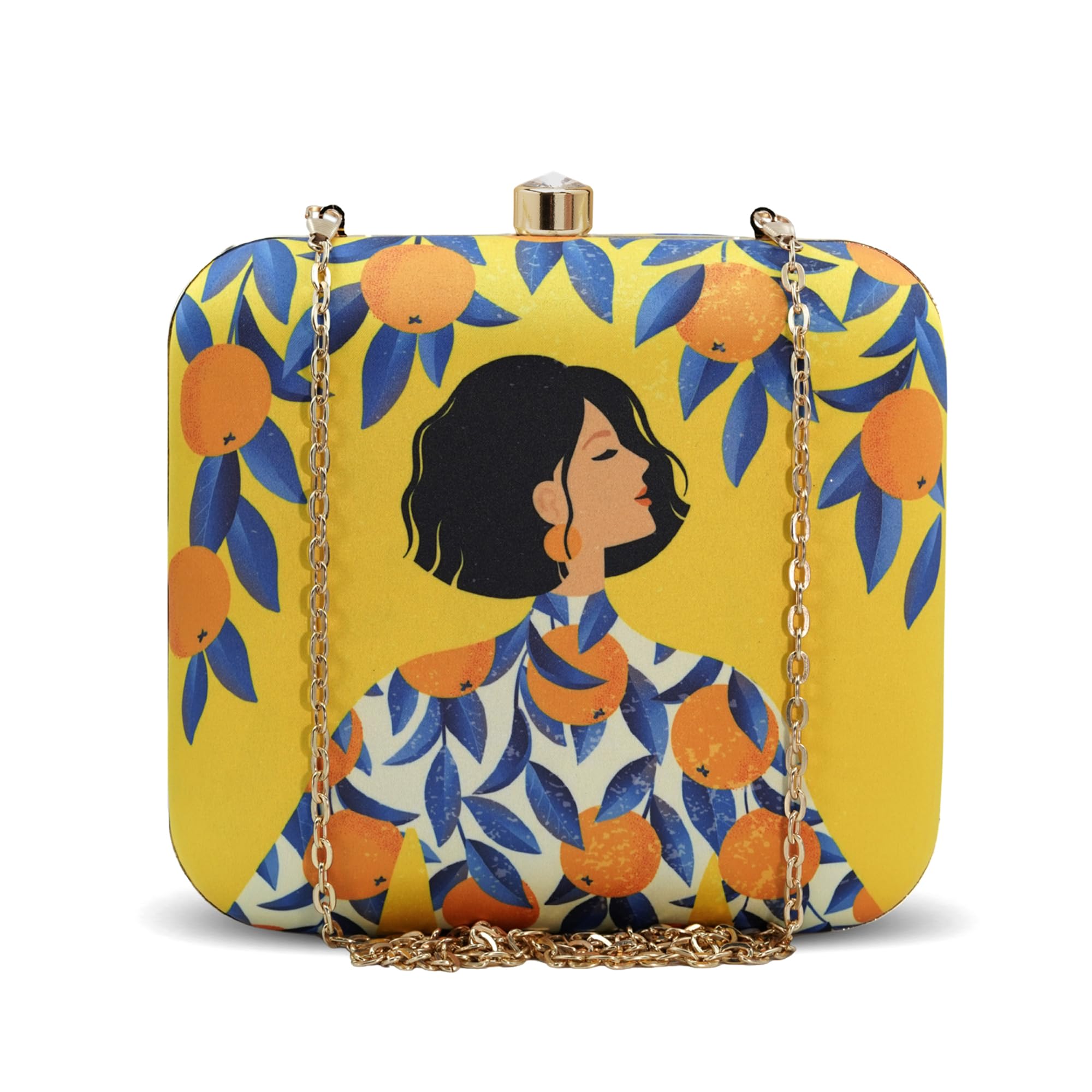 Artklim Multicolour Printed Trendy Box Clutch for Women & Girls - Hard Case Sling Purse - Casual & Brunch Handbag with Detachable Chain Strap - Gift for Woman