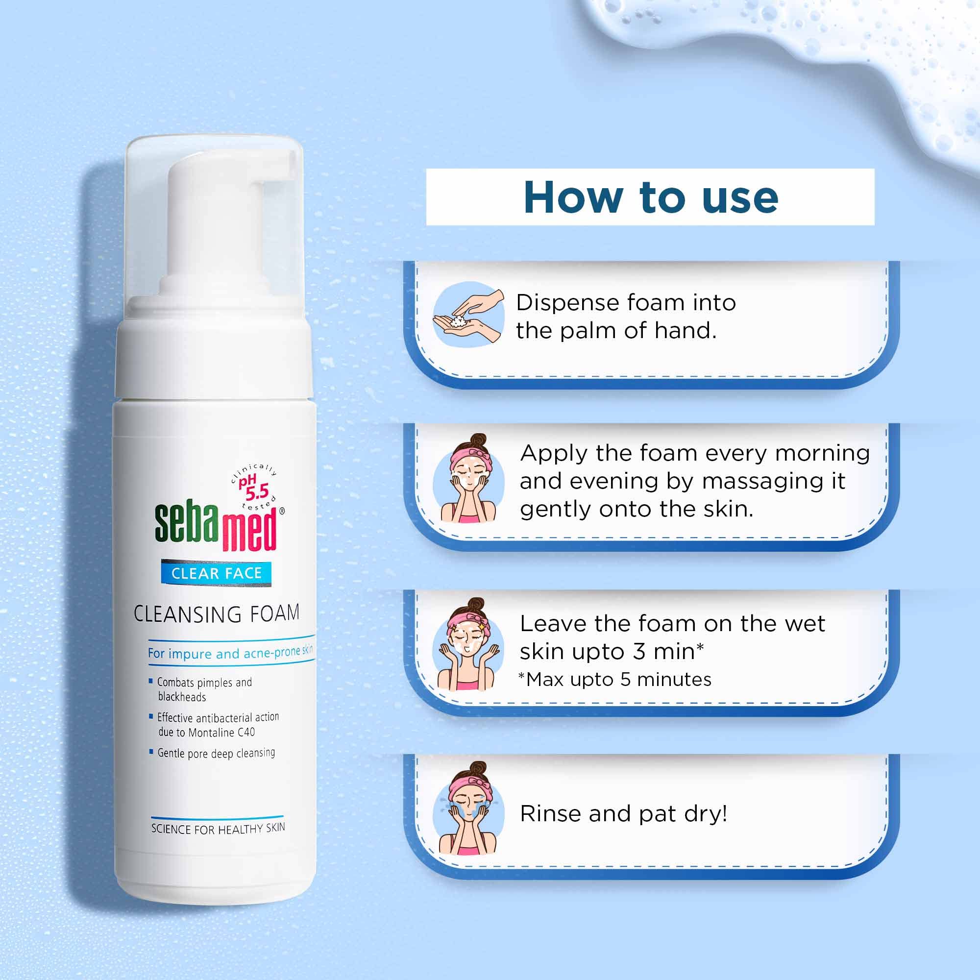 Sebamed Clear Face Cleansing Foam| pH 5.5 | Combats pimples with Montaline C40 | Deep pore cleansing | Dermatologically & clinically tested | 150ml