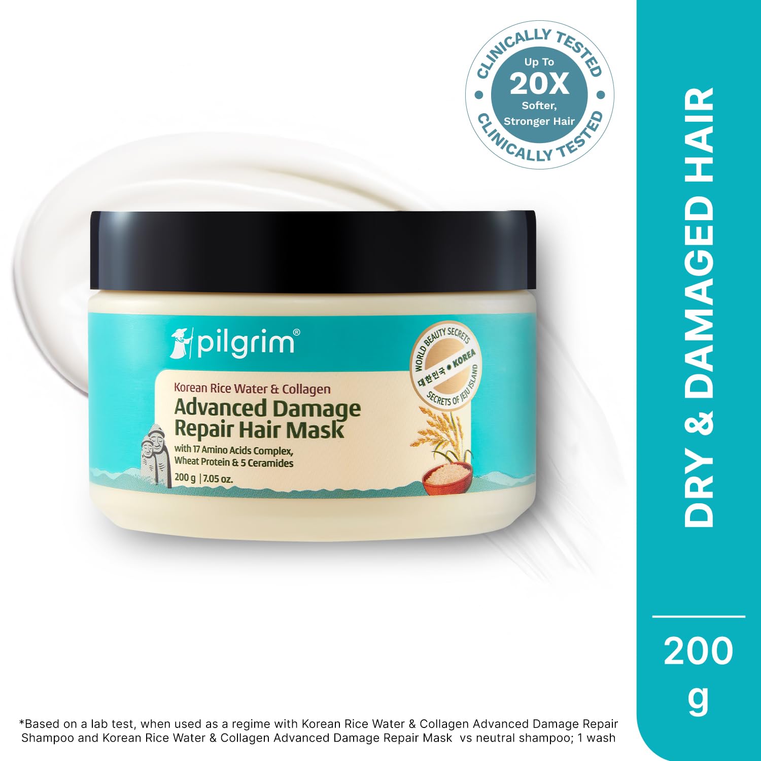 Pilgrim Korean Rice Water & Collagen Advanced Damage Repair Mask – 200Gm | Deep Repair for Dry, Frizzy & Damaged Hair | With 17 Amino Acids, Wheat Protein & Ceramides | Paraben-Free | For Women & Men