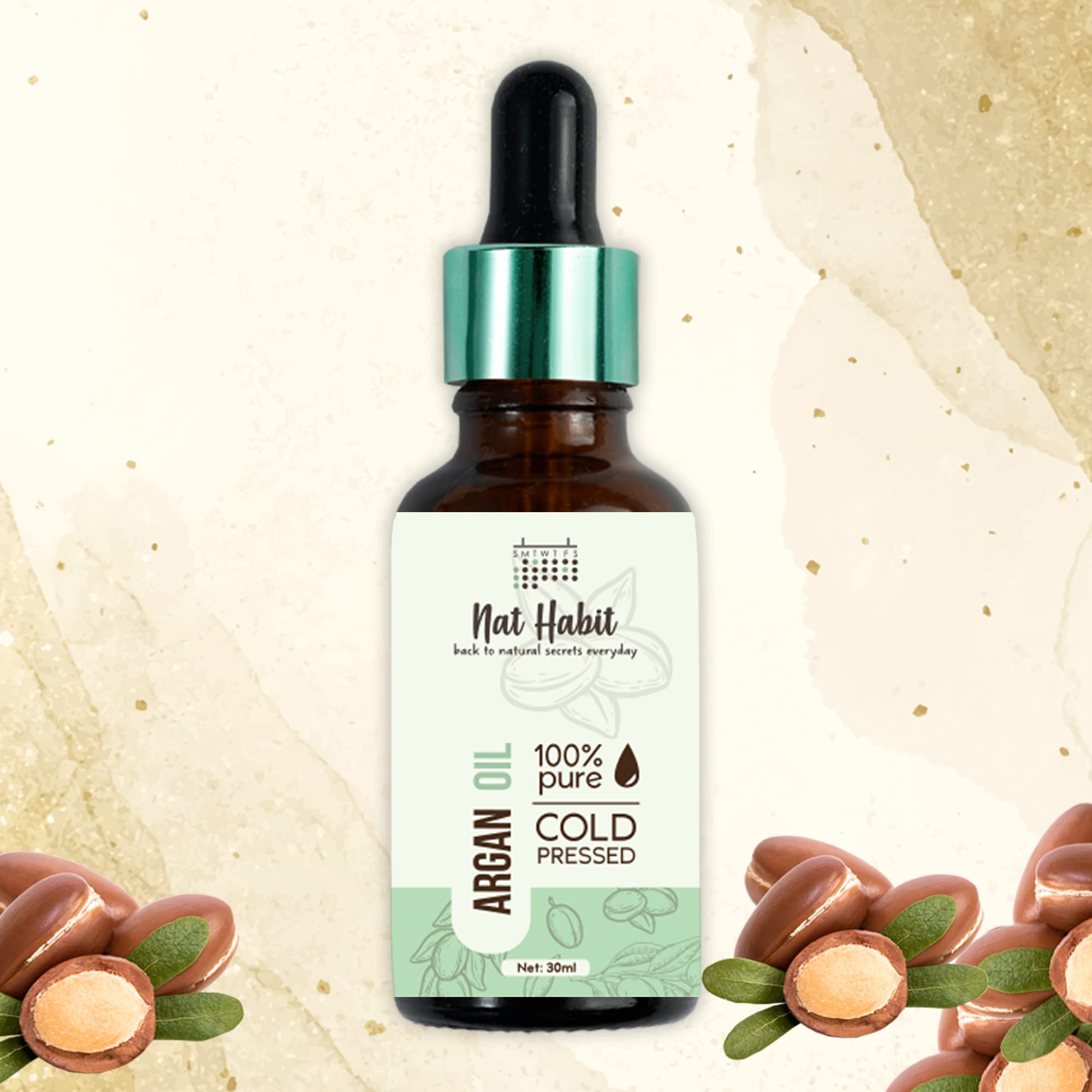 Nat Habit Cold Pressed 100% Pure Oil for Skin & Hair | Fresh from our Ayurvedic Kitchen, Zero Preservatives | Body Massage Oil, Hair Oil (Argan Oil, 30ml)