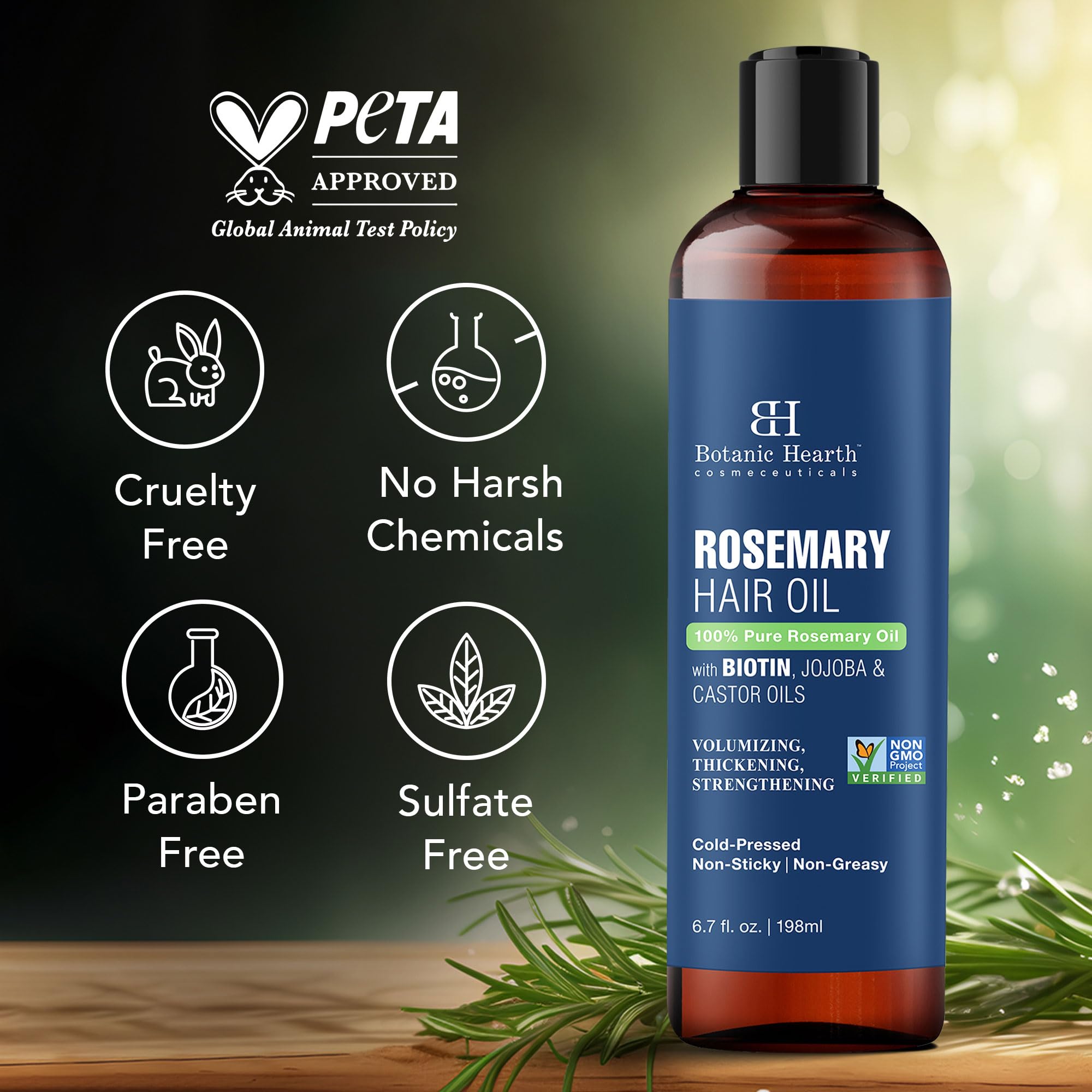 Botanic Hearth Rosemary Oil for Hair Growth | Anti Hair Fall & Hair Strengthening Oil | Promotes Thicker, Healthier Hair | 100% Pure | 198 ml