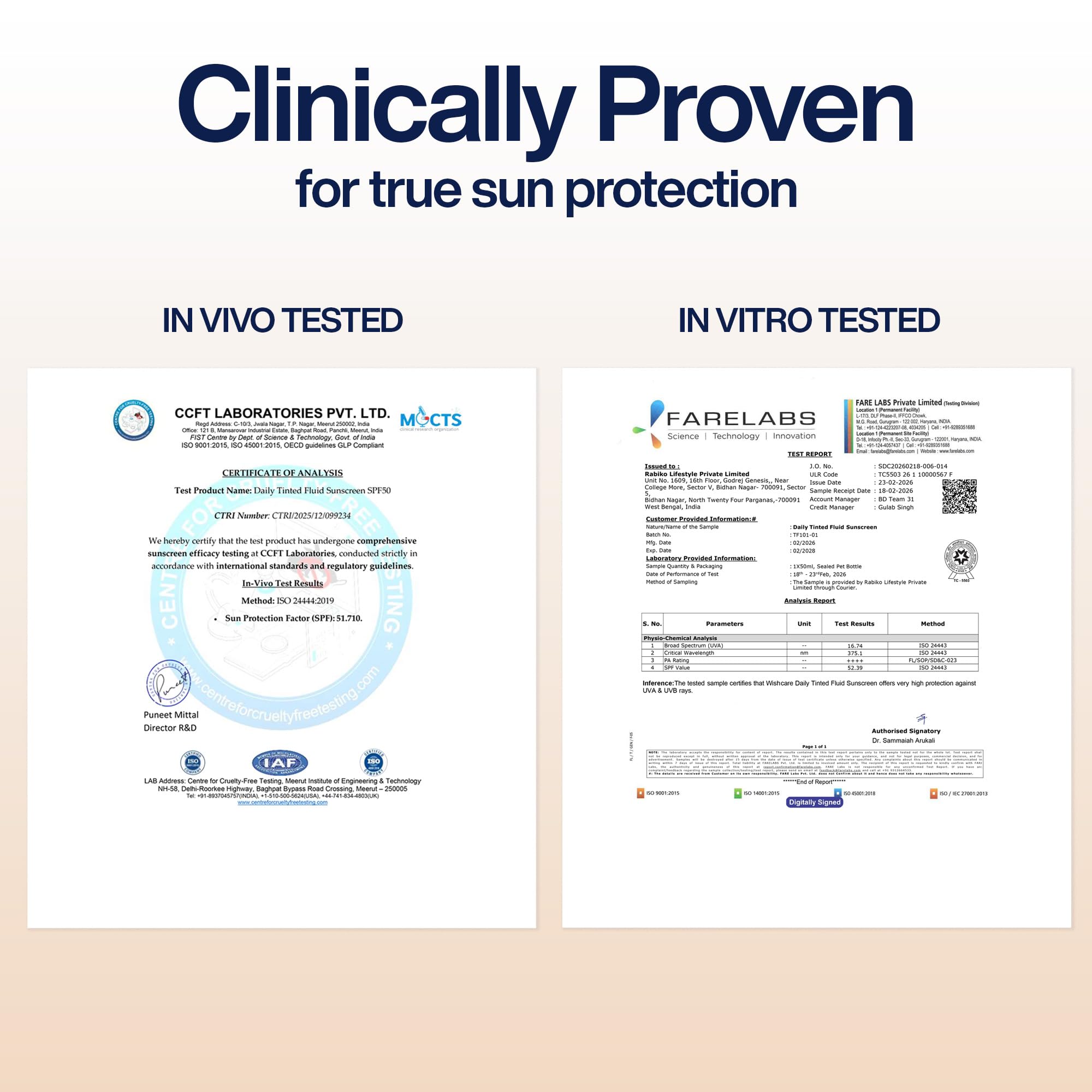 WishCare Daily Fluid Tinted Sunscreen SPF50 PA++++| L102 | Broad Spectrum Protection for all skin types | In-Vivo Tested Tinted Sun Screen | D-Panthenol, Niacinamide, Ectoin & Ginseng | 50ml