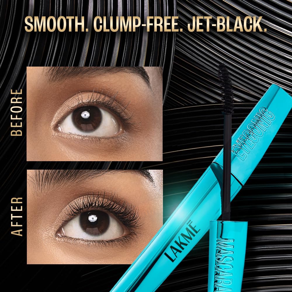 Lakme 9 to 5 Eyeconic Curling Mascara, Lightweight, Water-Resistant Mascara with Smart Curl Brush, Deep Black, 9 ml