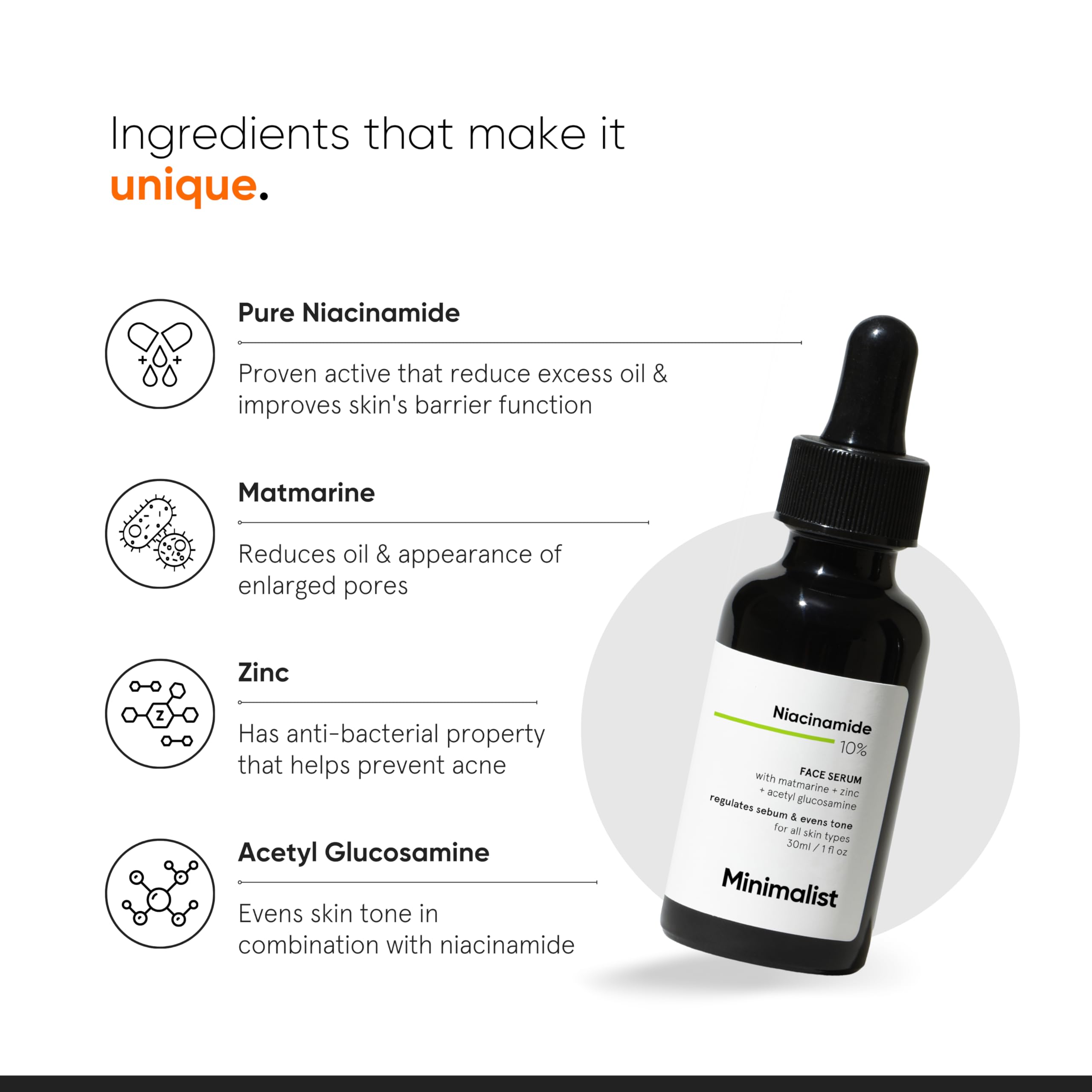 Minimalist 10% Niacinamide Serum with Zinc – Reduces Acne Marks, Controls Oil & Minimizes Pores | Vitamin B3 for Blemish-Free, Clear Skin | For Oily & Acne-Prone Skin (60 ml)