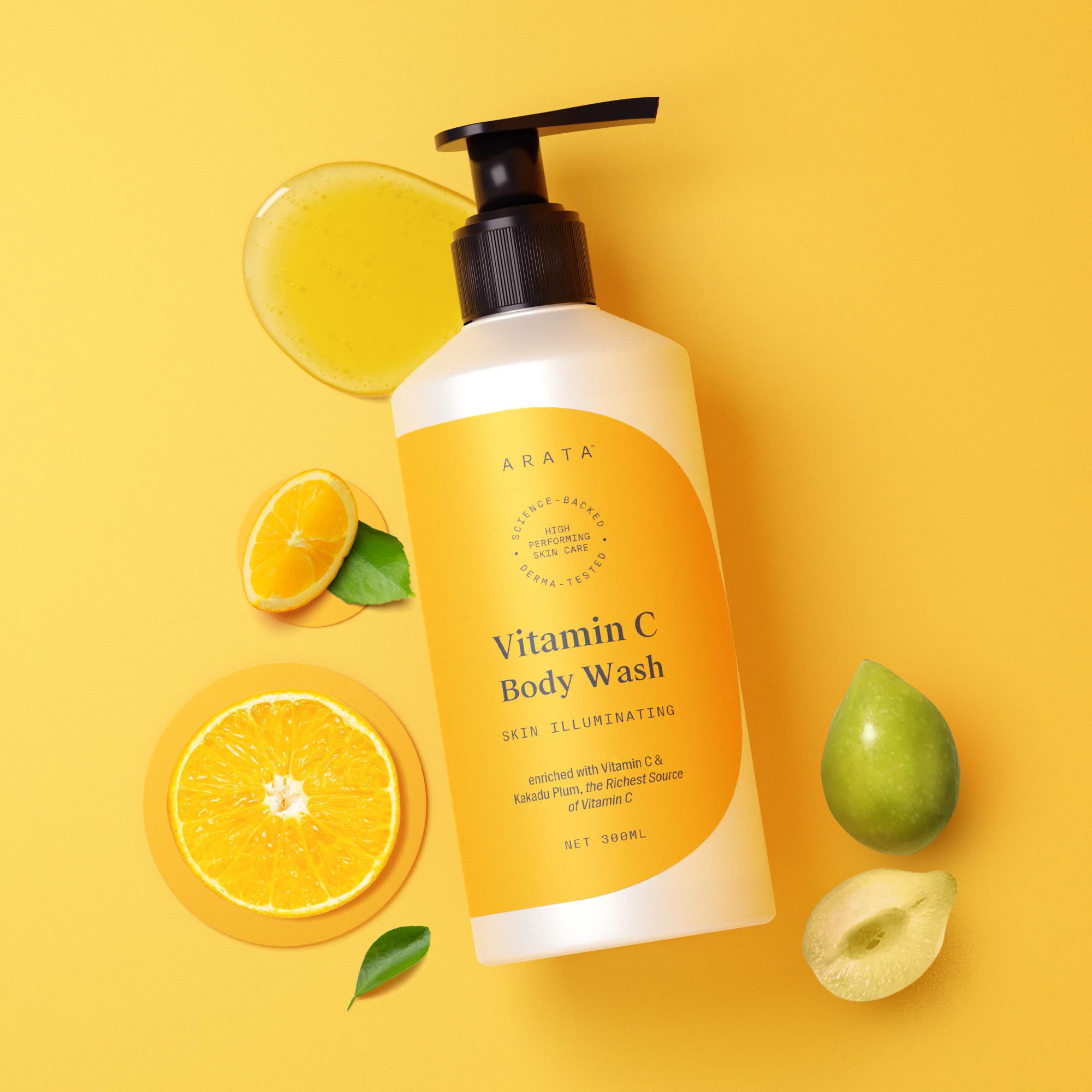 Arata 1% Vitamin C Daily Glow Body Wash For Soft & Even Toned Skin | Helps to Reduce Fades Dark Spots & Pigmentation | Long Lasting Fragrance | No Parabens No Sulfates | 300ML