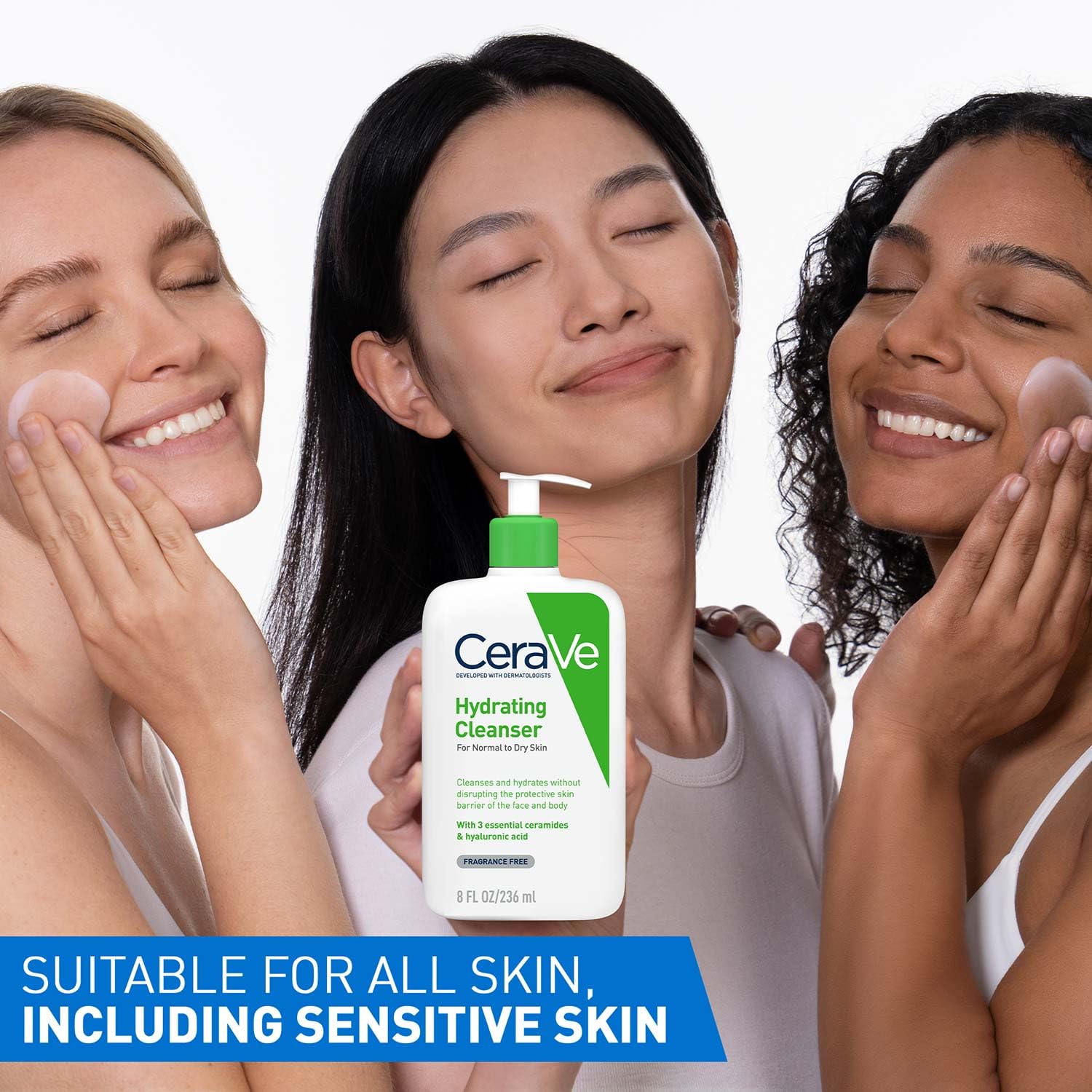 CeraVe Hydrating Cleanser For Normal To Dry Skin (236ml) - Non-Foaming Face Wash with Hyaluronic Acid And Ceramides | Non-Comedogenic, Non-Irritating And Fragrance-Free Cleanser