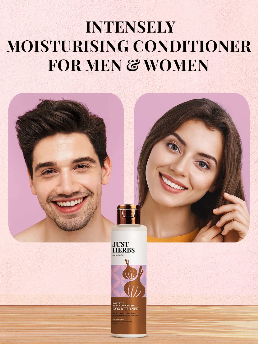 Just Herbs Ayurvedic Castor Conditioner with Onion Black Seed Oil & Bhringraj Shampoo For Color Treated Hair | Controls Frizz & Moisturizes Hair -100 ml