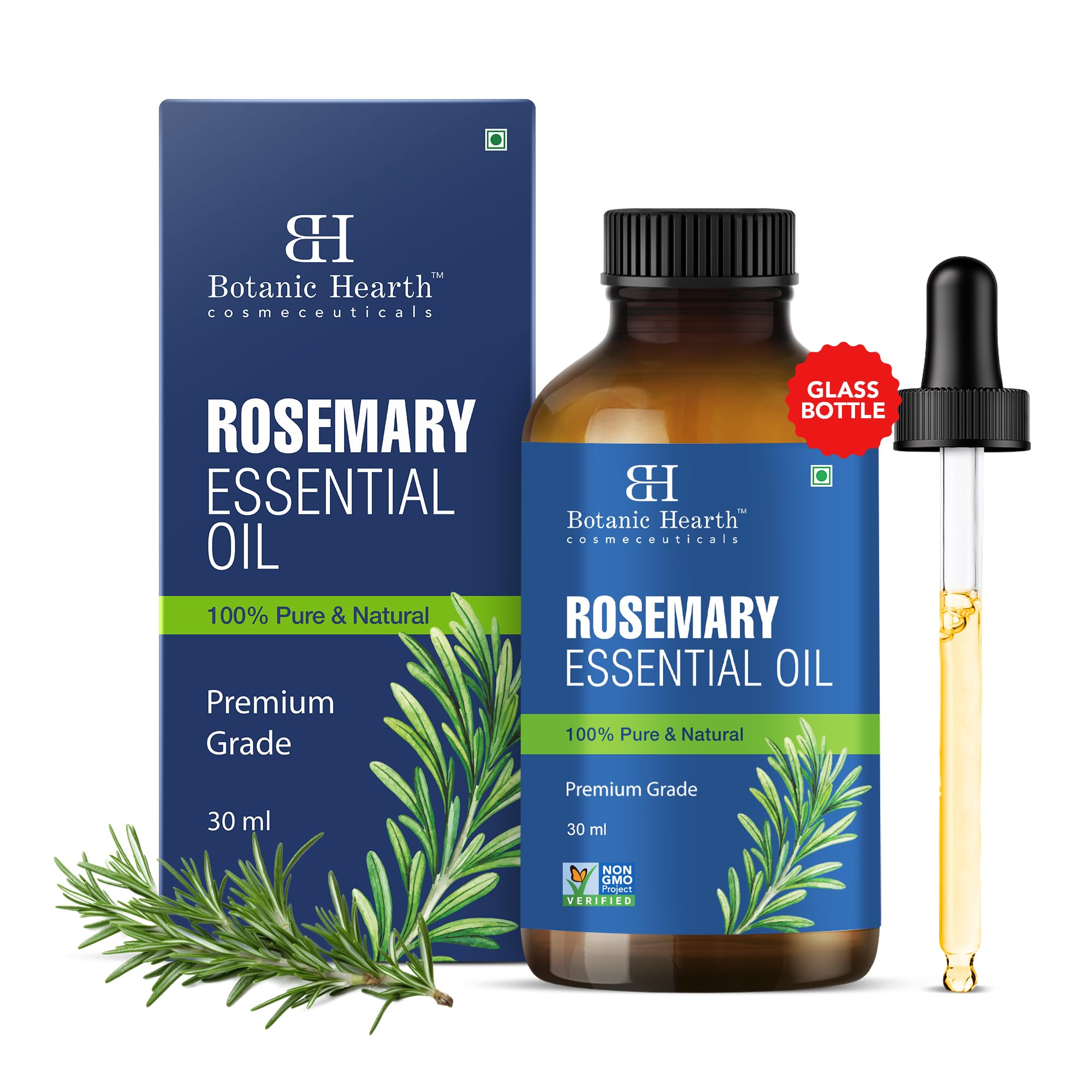 Botanic Hearth Rosemary Essential Oil for Hair Growth & Hair Fall Control | Clinically Tested 100% Pure & Natural | Strengthens, Nourishes, Promotes Thick Hair Growth | Scalp Care Treatment | 30ml