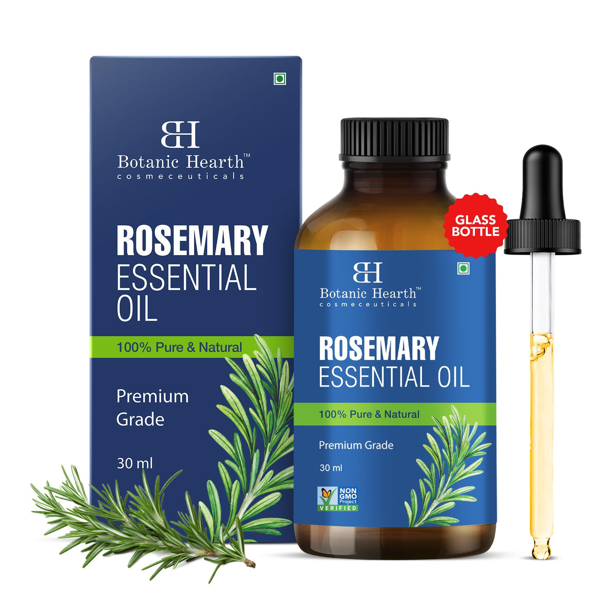 Botanic Hearth Rosemary Essential Oil for Hair Growth & Hair Fall Control | Clinically Tested 100% Pure & Natural | Strengthens, Nourishes, Promotes Thick Hair Growth | Scalp Care Treatment | 30ml