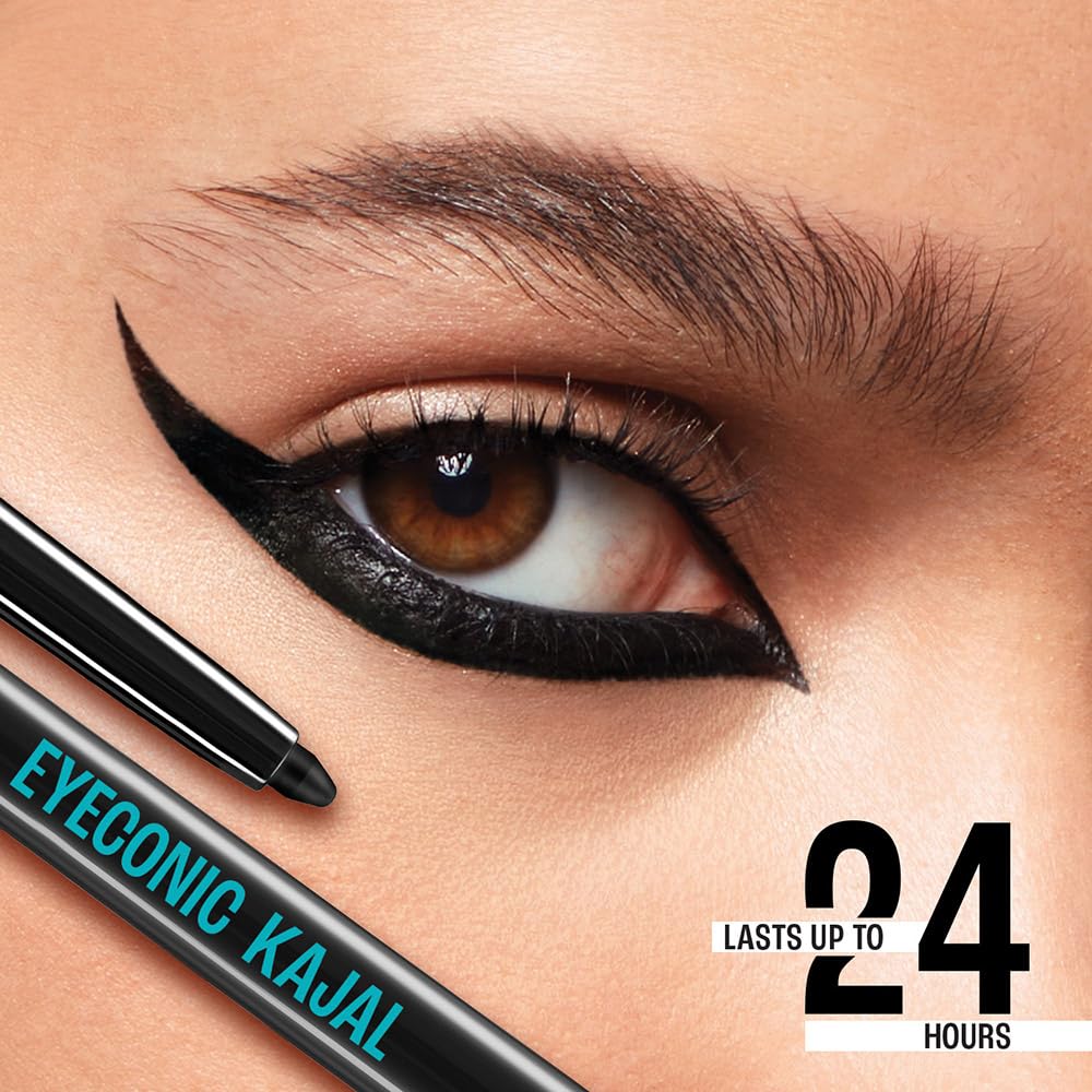 LAKMÉ 9 to 5 Eyeconic Kajal Twin Pack, Matte Waterproof Kohl, Smudge Proof Kajal Pencils that lasts hours, Pack of 2- Deep Black, 0.35g
