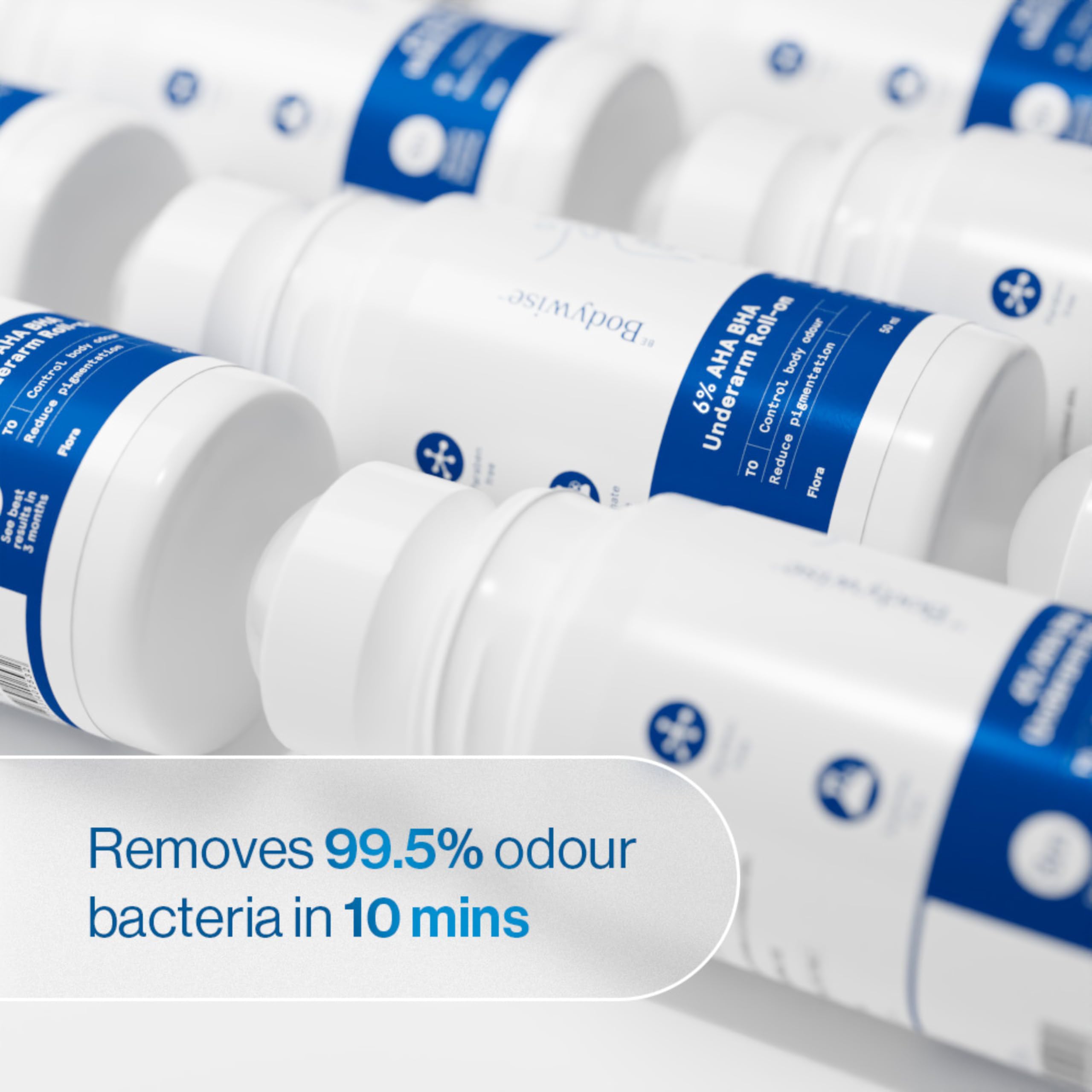 Be Bodywise 6% AHA BHA Underarm Roll-on Deodorant for Even Tone Skin,Reduces Body Odor & Pigmentation | 1% Mandelic, 4% Lactic, 1% Salicylic & Kojic Acid, Alcohol & Aluminum Free |Flora Fragrance,50ml