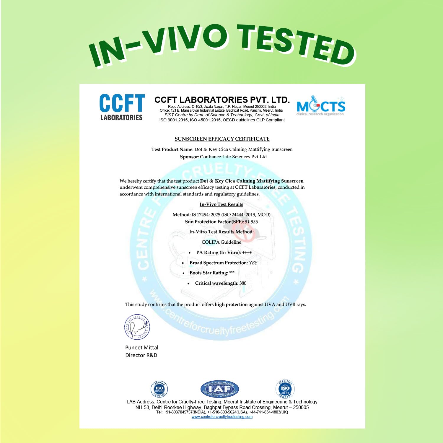 Dot & Key CICA Calming Mattifying Sunscreen SPF 50 PA++++ In-Vivo Tested | For Oily Acne Prone & Sensitive Skin | UVA/UVB Protection | No White Cast, Ultra Light, Fragrance Free | 50g
