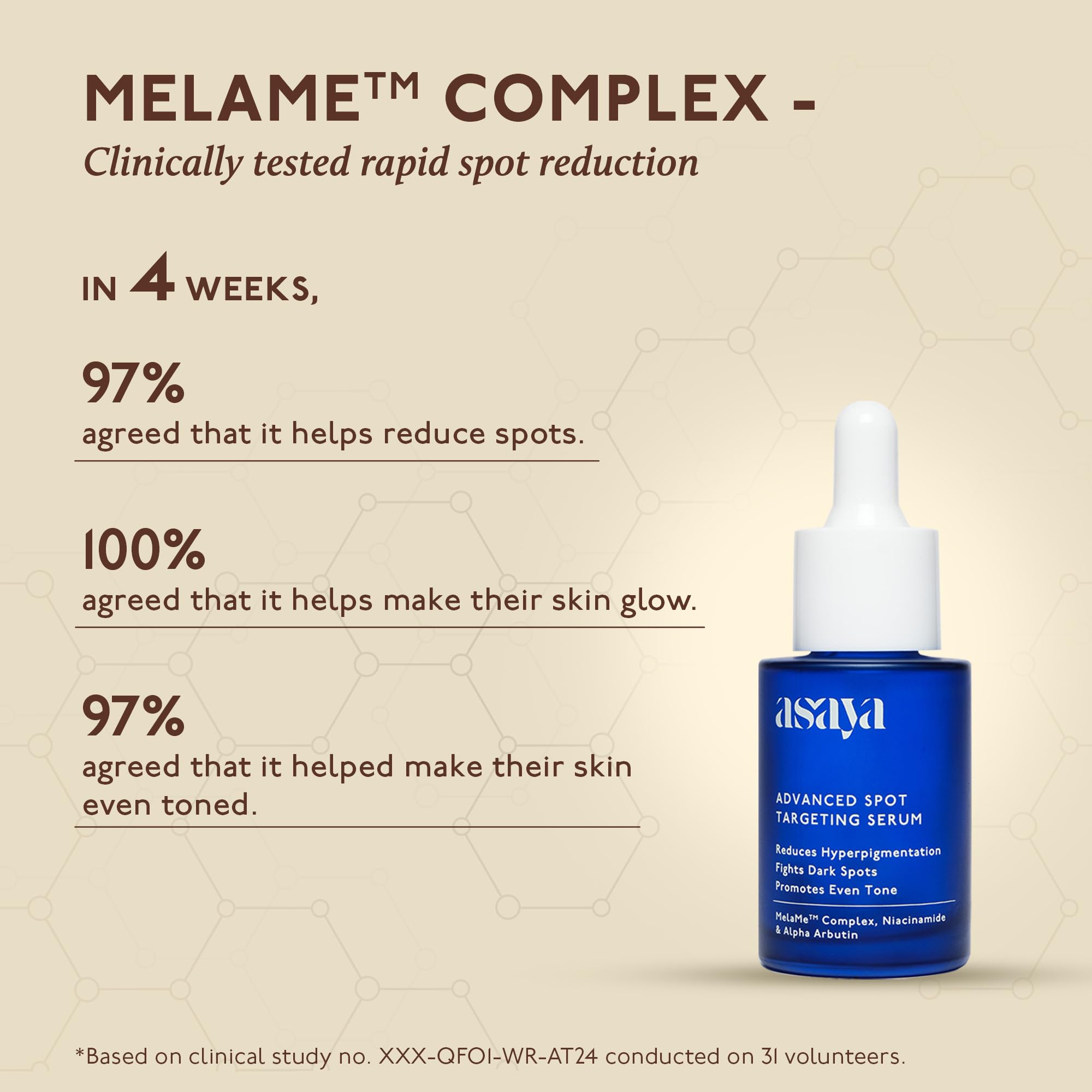 Asaya Advanced Spot Pigmentation Face Serum | Reduces Dark Spots, Melasma, Acne Marks & Hyperpigmentation | MelaMe™ Complex, Niacinamide & Alpha Arbutin | Evens Skin Tone & Brightens Dull Skin | 30ml