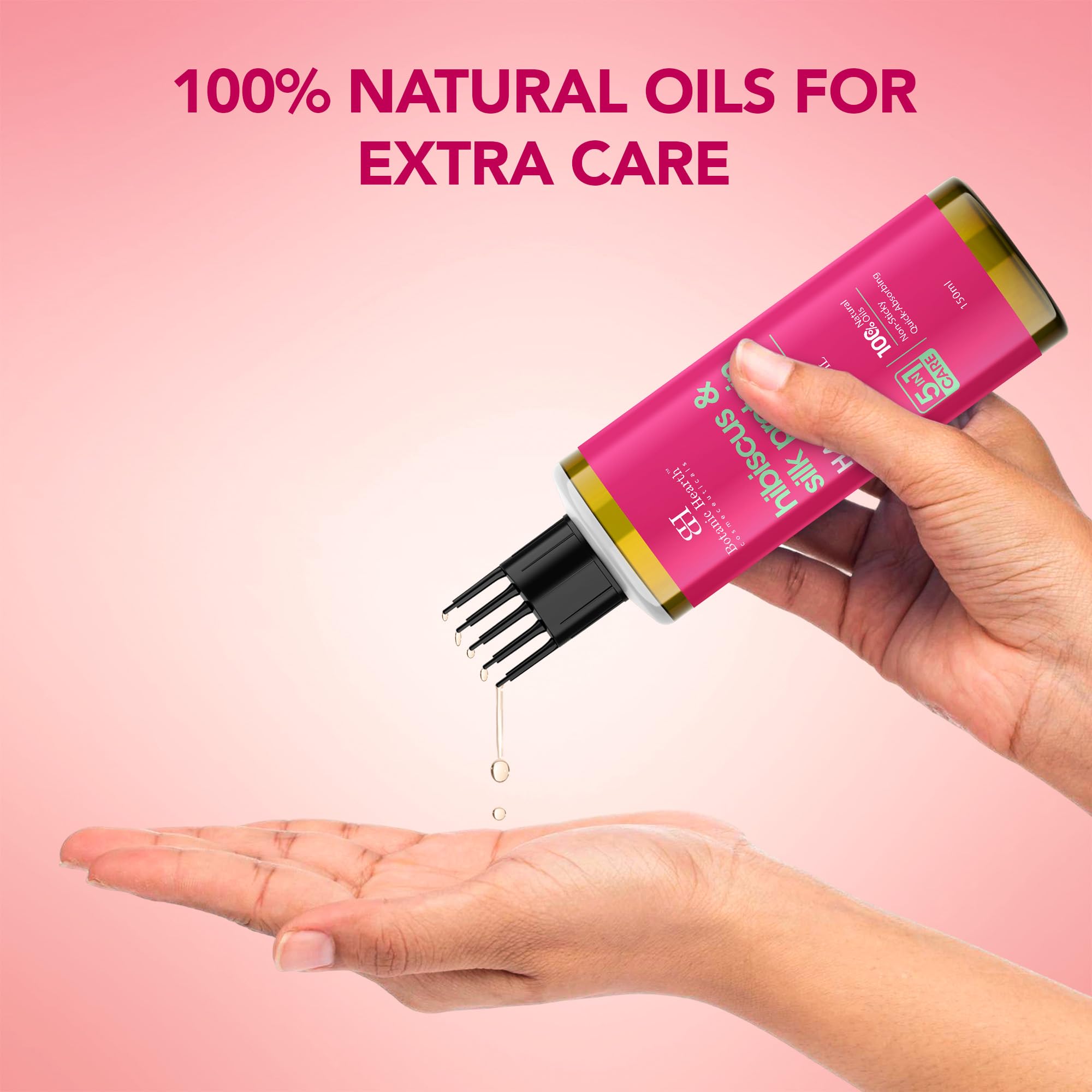 Botanic Hearth Hibiscus Silk Protein Hair Oil for Hair Growth & Hair Fall Control|Nourishing Scalp & Hair Treatment with Castor Oil |Reduces Frizz, Adds Shine|Comb Applicator |For Men & Women|150 ml