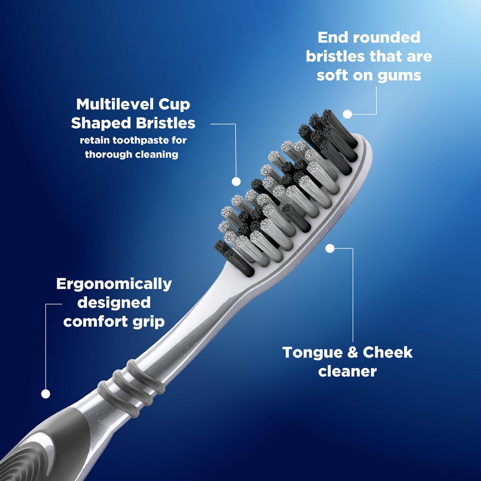 Oral-B Cavity Defense Soft Toothbrush For Adults, Charcoal Extract Soft Bristles, Removes Bacteria For Cavity Protection, Multicolour Toothbrush Set, Oral B Dentist Recommended Brand (Pack of 4)