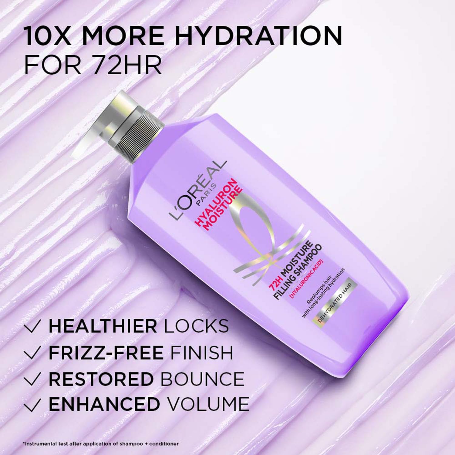 L'Oreal Paris Hyaluron Moisture 72Hr Filling Shampoo With Hyaluronic Acid, For Frizz-Free, Hydrated And Bouncy Hair Full Of Life | 800 Ml