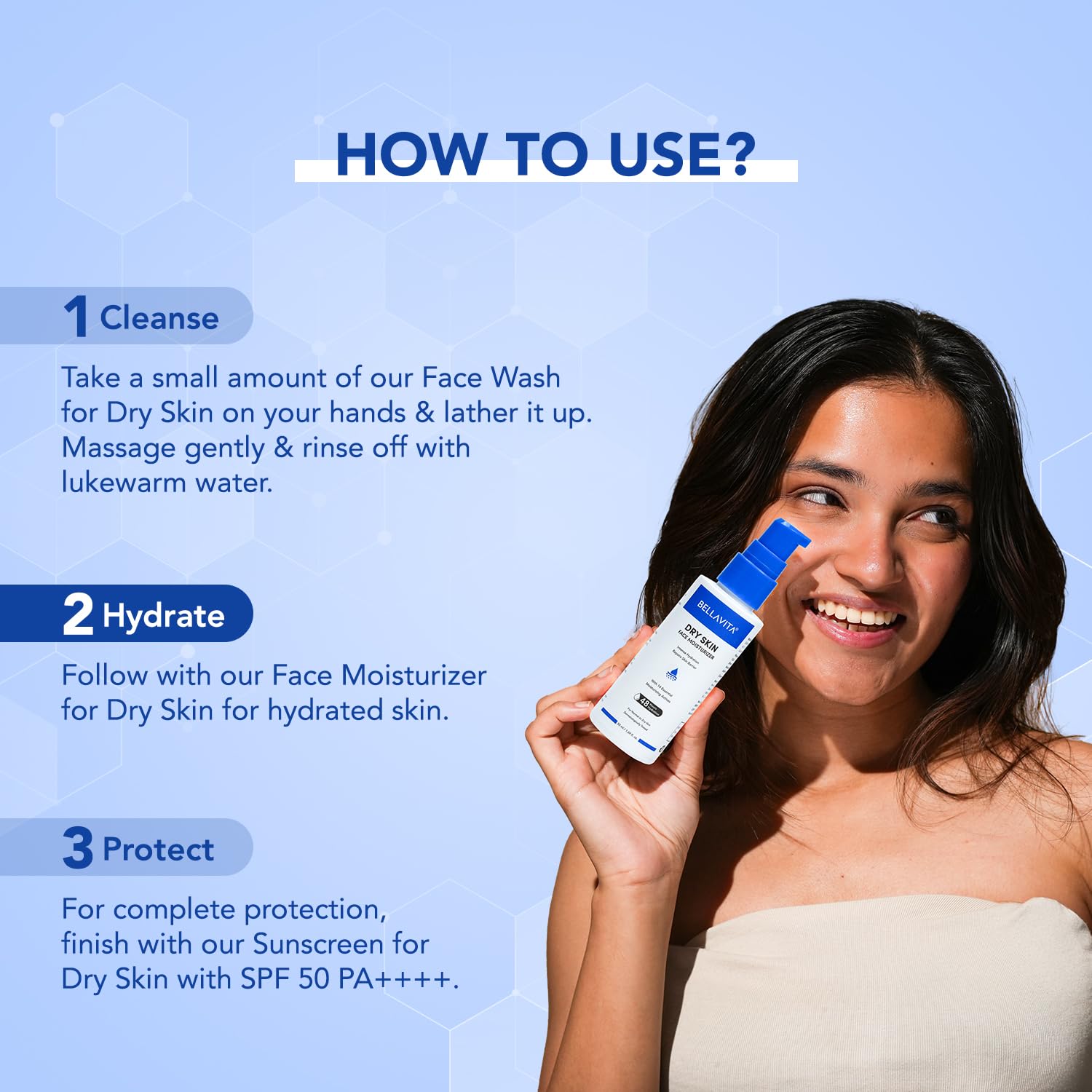 BELLAVITA Face Moisturizer Dry to Normal Skin | Power of 14 Moisturizing Actives | 48hrs Hydration | Intense Moisturization | Repairs & Soothes | pH Balanced | Moisturizer Cream For Men & Women | 50ml