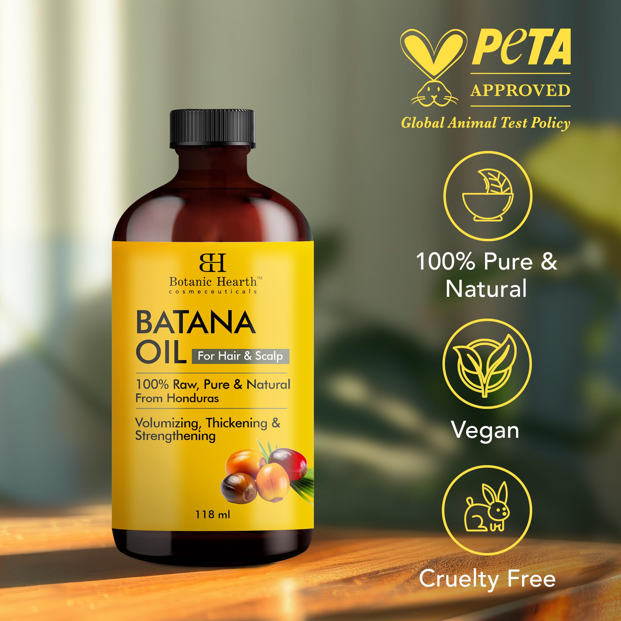 Botanic Hearth Raw Batana Oil for Hair Growth | 100% Pure & Unrefined | For Thicker, Stronger Hair - 118 ml
