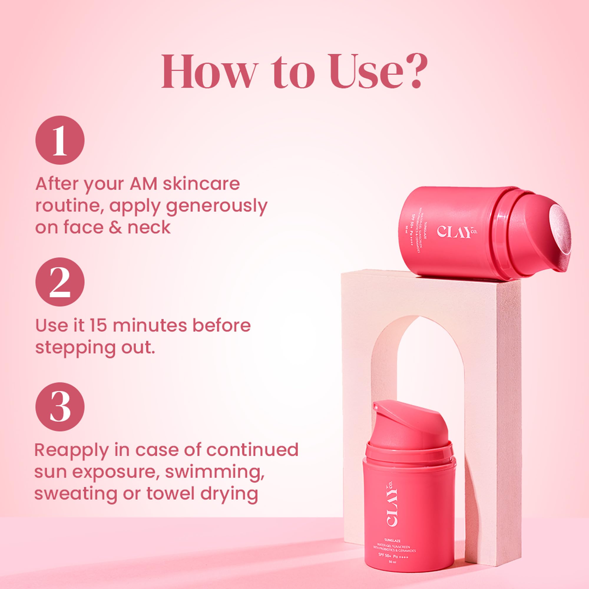 Clayco Sunglaze Sunscreen SPF 50 PA++++ | Probiotic & Ceramide-Infused | Lightweight, Non-Greasy & Fast-Absorbing | Broad Spectrum UVA, UVB & Blue Light Protection | Hydrating & Brightening | For All Skin Types (50ml)