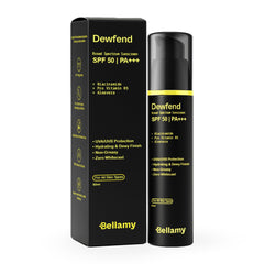 Bellamy Dewfend SPF 50 PA+++ Dewy Gel Sunscreen with Niacinamide, Pro Vitamin B5 & Aloevera | 50g | For All Skin Types | Layers Under Makeup | No White Cast & Non-Greasy