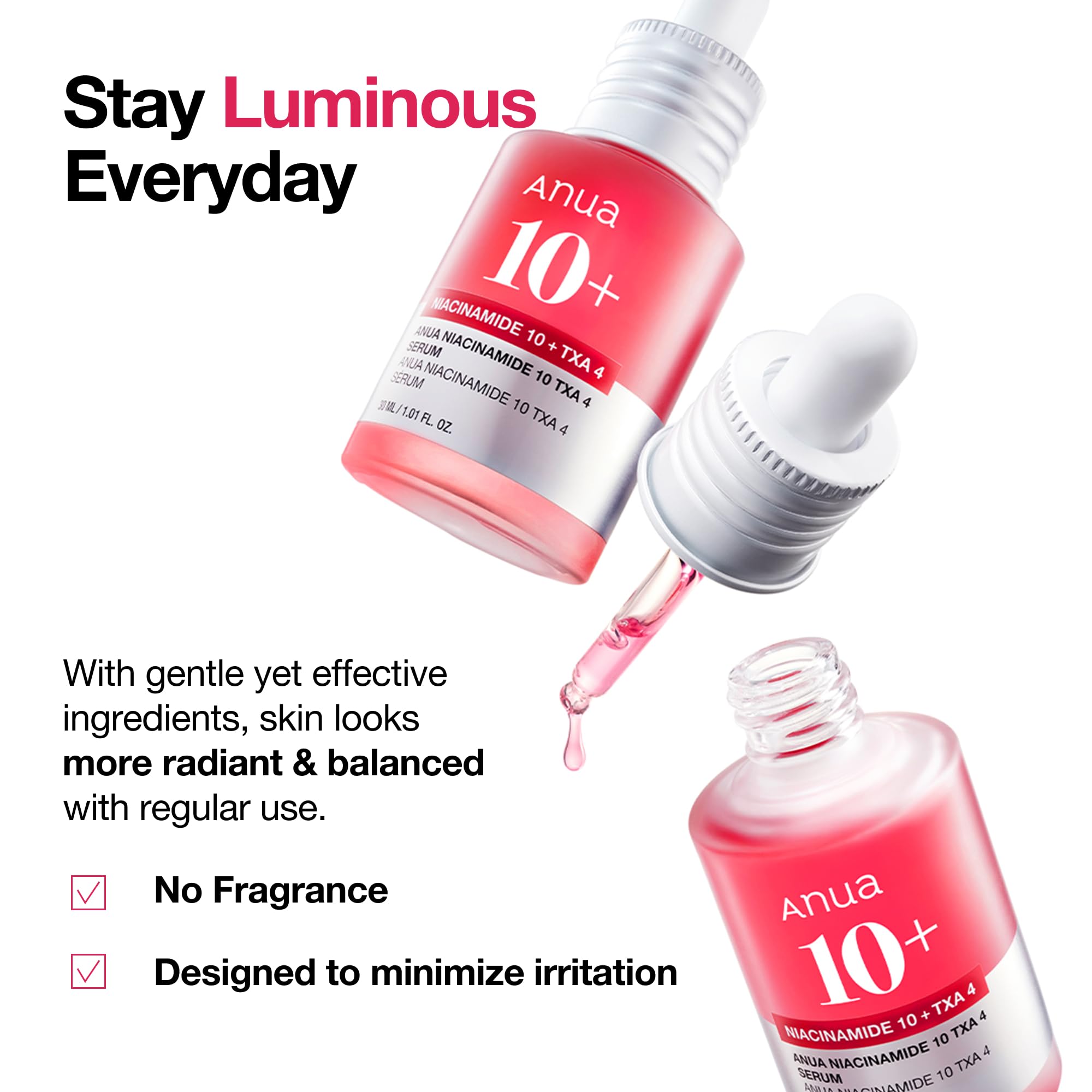 Anua Niacinamide 10 + TXA 4 Serum, Dark Spot Care, Hyaluronic Acid, Tranexamic Acid, Lightweight & Hydrating All-in-One Daily Facial Serum for Glass Skin, Korean Skincare, 1.01 fl.oz/30ml