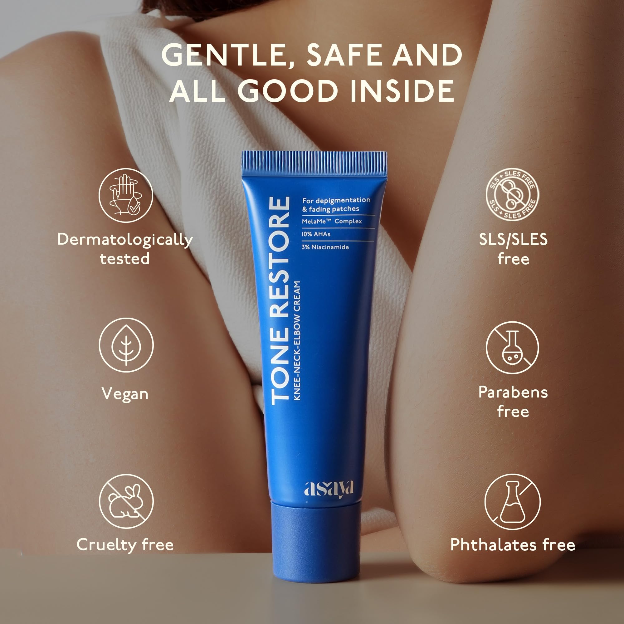 Asaya | Tone Restore | Advanced Pigmentation Cream with MelaMe™ Complex | Anti-Pigmentation Cream for Women & Men for Dark Neck, Knees & Elbows | 50 g