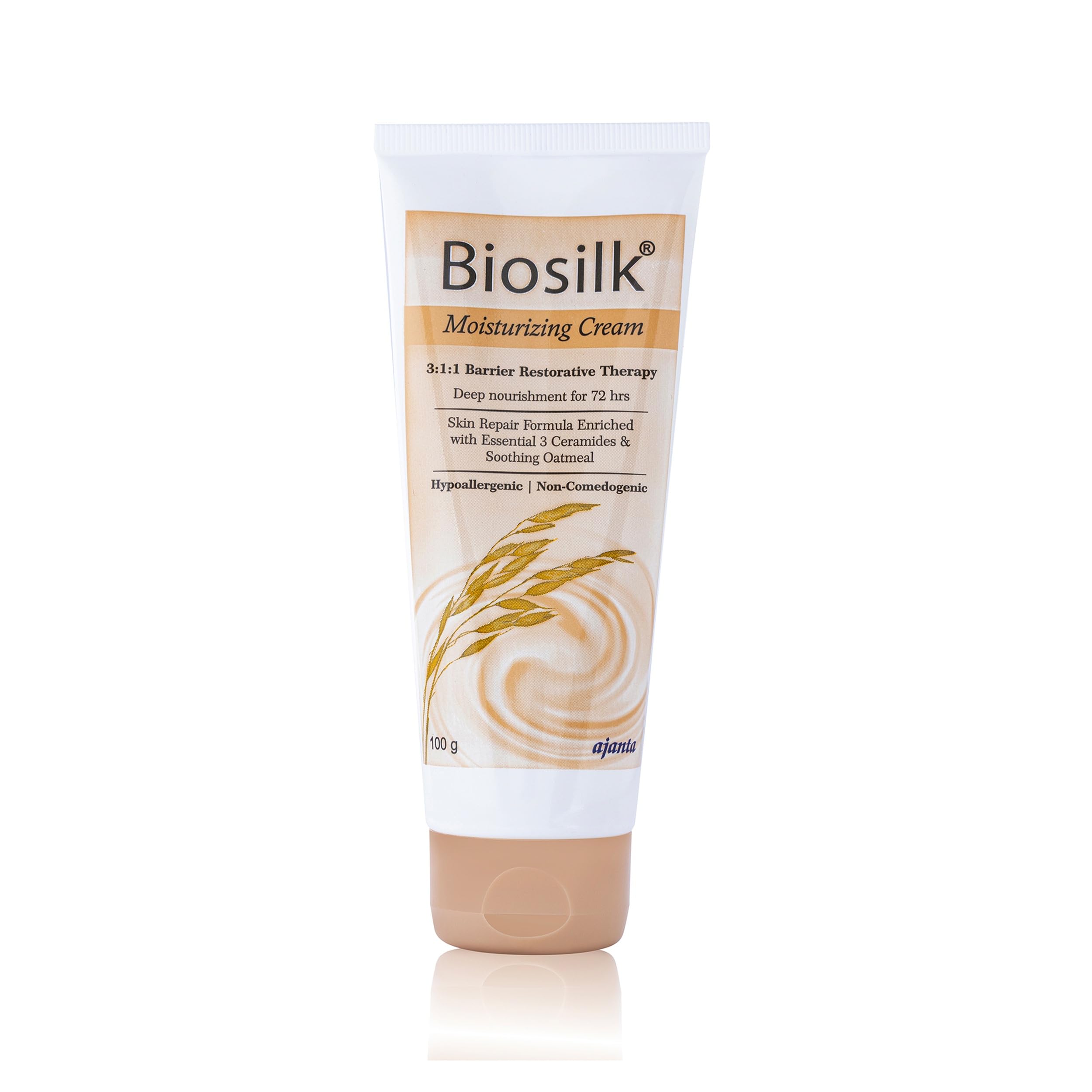 BIOSILK Cream – 3:1:1 Golden Ratio Ceramides with Oatcom for 70% Ceramide Boost & Pentavitin 72-Hr Hydration – Hypoallergenic, Non-Comedogenic Moisturiser for Dry, Sensitive & Irritated Skin – 100gm