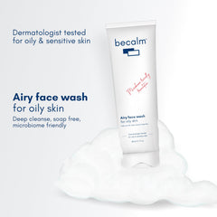 Becalm Daily Salicylic Acid Face Wash for Oily and Acne Prone Skin | Airy face wash for Men & Women | Soap & Sulphate free | Oil, Acne, Dullness, Pore control | Microbiome friendly | With Quaternium - 73 & Prebiotic | No fragrance
