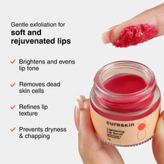 Cureskin Lightening Lip Scrub with Walnut Shell, Beetroot & Squalane | Removes Dead Skin & Lightens Dark Lips | Lip Brightening for Men & Women | 7 g