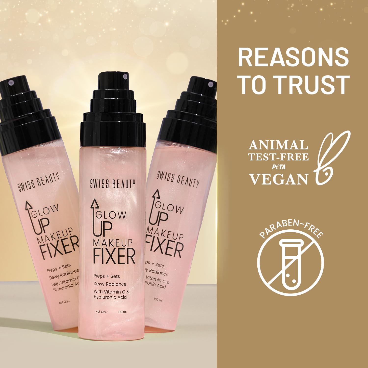 Swiss Beauty Glow Up Makeup Fixer | Preps + Sets | Dewy Radiance | For Face & Body | With Vitamin C & Hyaluronic Acid | 100ml