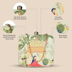 Artklim Multicolour Printed Trendy Box Clutch for Women & Girls - Hard Case Sling Purse - Casual & Brunch Handbag with Detachable Chain Strap - Gift for Woman