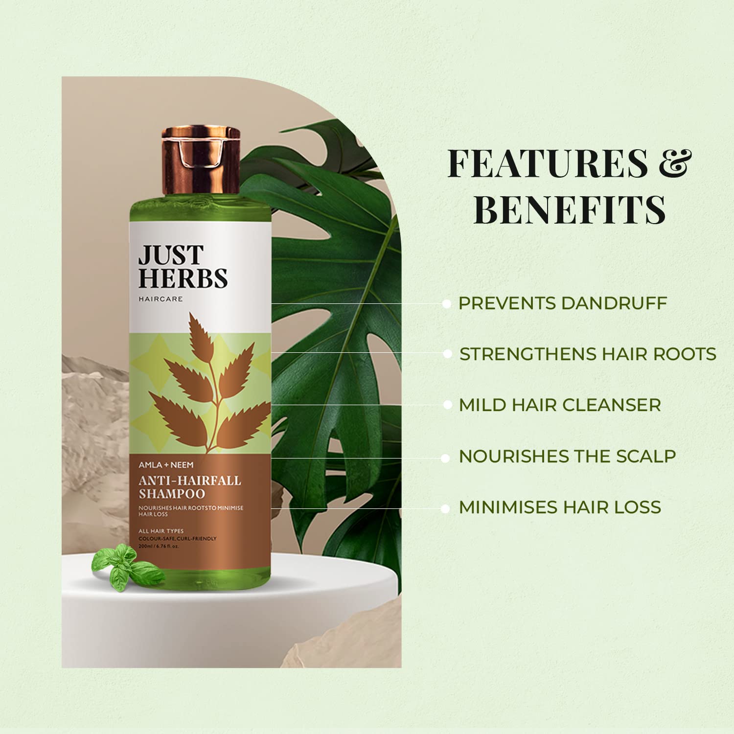 Just Herbs Ayurvedic 8 in 1 Root Nourishing Amla Neem Hair Fall Control Shampoo | Controls Hair Fall & Hair Breakage | Ayurvedic Shampoo | All Hair Types | Sulphate & Paraben Free - 200 ml