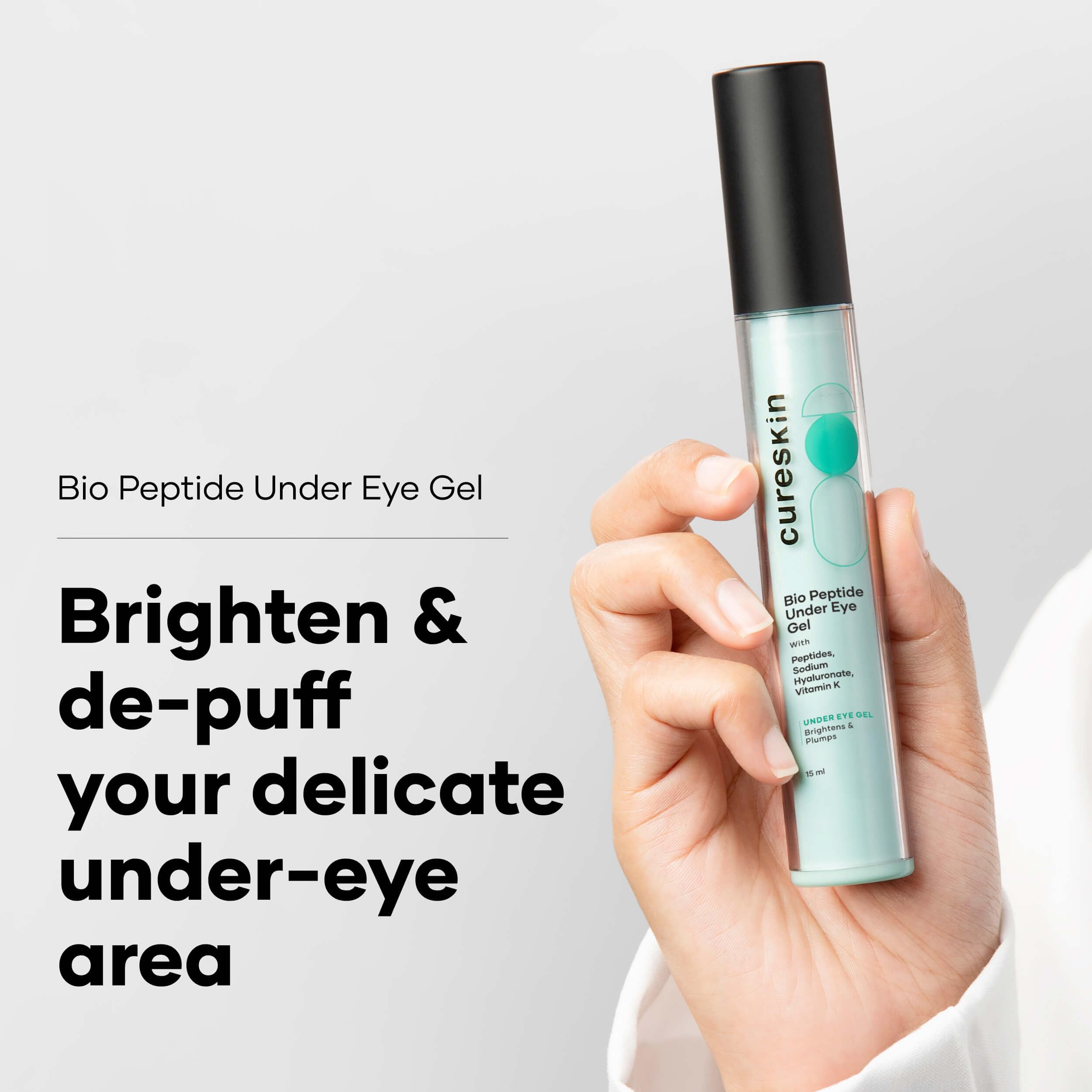 Cureskin Bio-Peptide Under Eye Gel with Hyaluronic Acid, Vitamin K & Chrysin | Reduces Dark Circles, Puffiness & Fine Lines | Under Eye Cream for Women & Men | 15 g