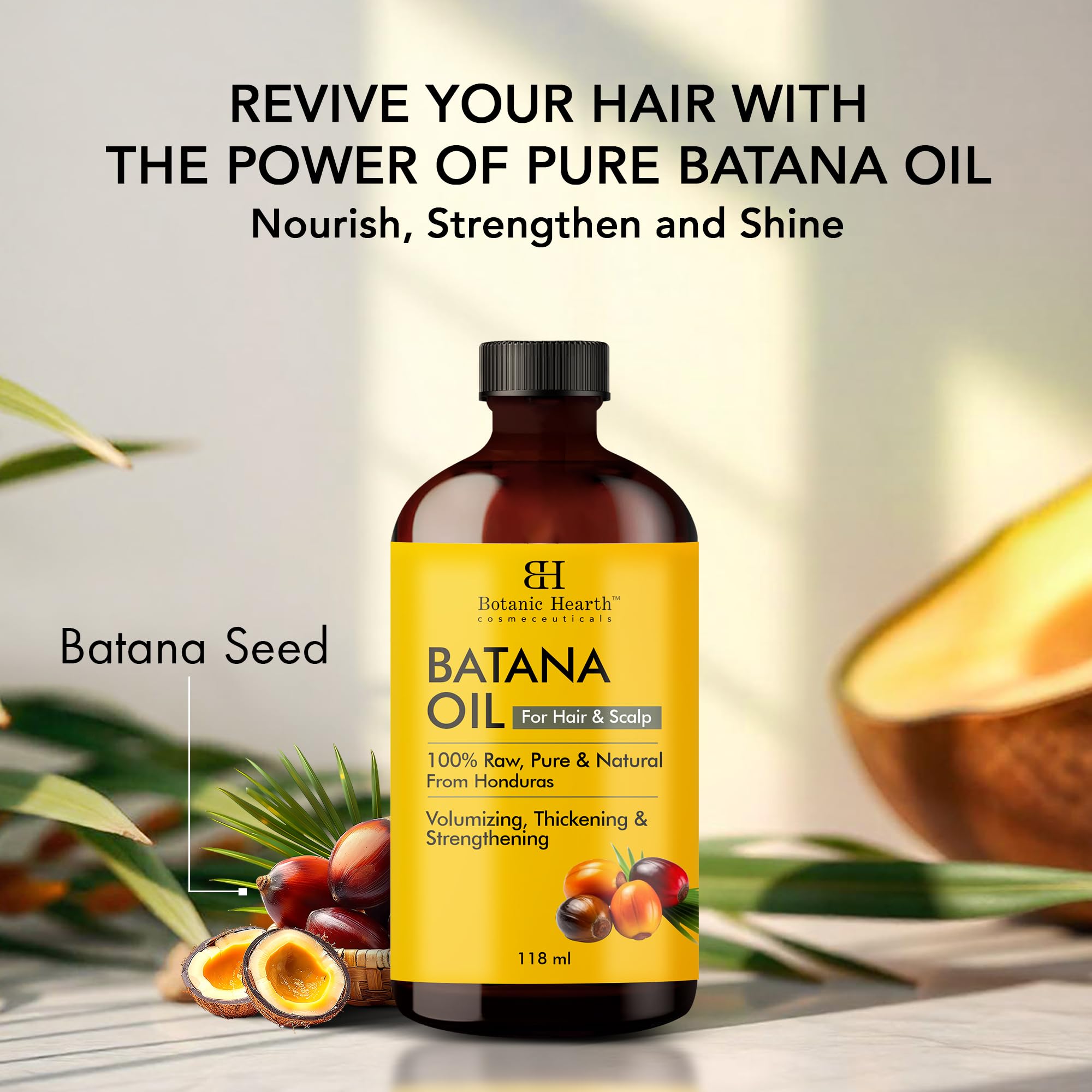 Botanic Hearth Raw Batana Oil for Hair Growth | 100% Pure & Unrefined | For Thicker, Stronger Hair - 118 ml