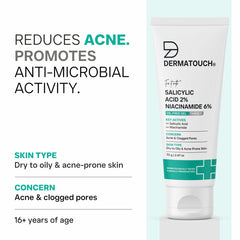 DERMATOUCH Salicylic Acid 2% Niacinamide 6% Anti-Acne Oil-Free Gel For Active Acne, Oil Balancing, Pore Tightening | 70g