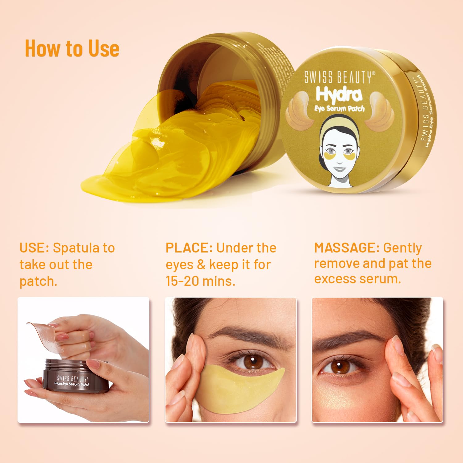 Swiss Beauty Hydra Anti Wrinkle Eye Serum Patch| Treats Dark Circles, Fine Lines And Wrinkles | Enriched With Collagen And Aloe Vera Extract | Shade - 02 Gold, 60 Pcs