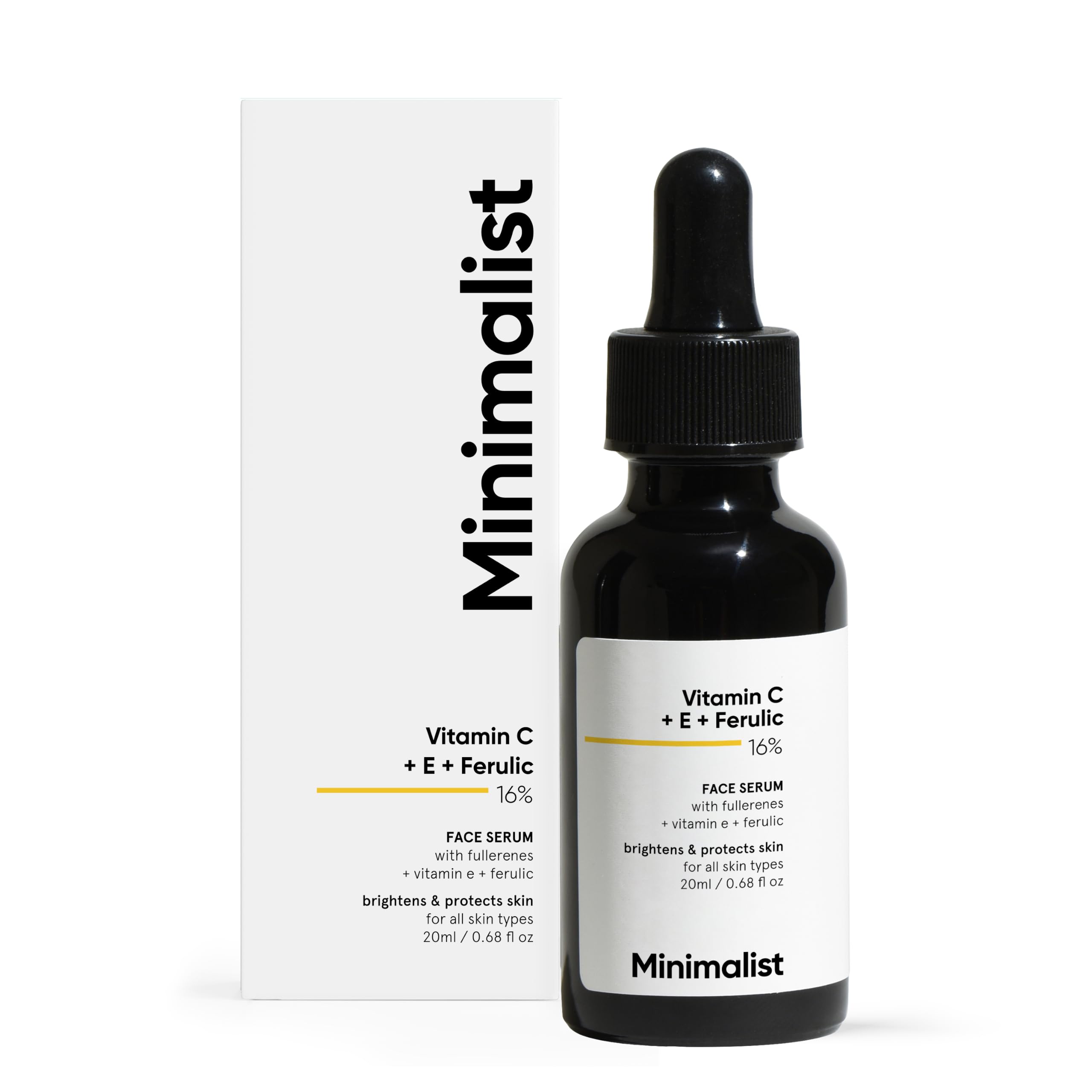 Minimalist 16% Vitamin C Face Serum – Brightening & Glow-Boosting Formula with Vitamin E, Ferulic Acid & Fullerenes, Antioxidant Boost for Radiant Skin (20 ml)