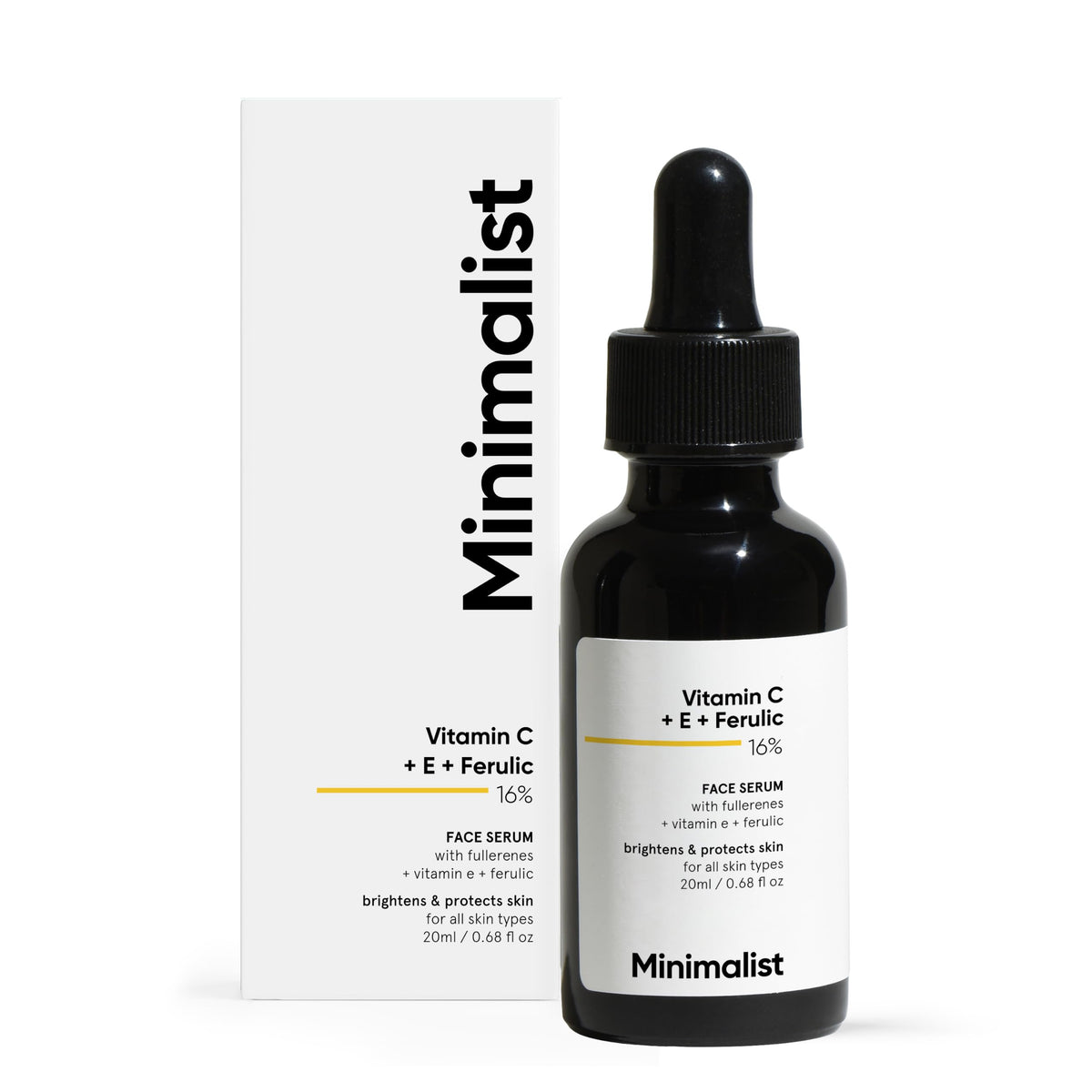 Minimalist 16% Vitamin C Face Serum – Brightening & Glow-Boosting Formula with Vitamin E, Ferulic Acid & Fullerenes, Antioxidant Boost for Radiant Skin (20 ml)
