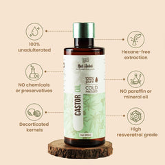 Nat Habit Cold Pressed 100% Pure Castor (Arandi) Oil for Skin & Hair With Vitamin E, Omega-6 & 9, Mineral Free & Preservative Free (200 ml)