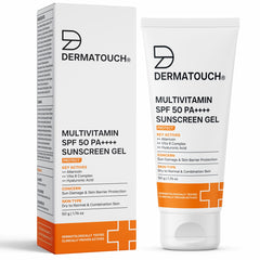 DERMATOUCH Multivitamin SPF 50 PA++++ Sunscreen Gel | Broad Spectrum UVA-UVB Protection | Zero White Cast | Helps Reduce Sun Damage & Skin Barrier Protection | For All Skin Types | 50g