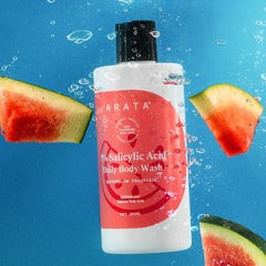 Arata 1% Salicylic Acid Body Wash I 300 ML I Removes Back Acne I Improves Strawberry Skin I Cleanses, Smoothens and Exfoliates Skin I Prevents Body Acne and Bumps I with Watermelon Fragrance