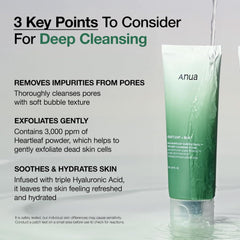 Anua Heartleaf Quercetinol Pore Deep Cleansing Foam, Facial Cleanser, for Double Cleansing, BHA, Hyaluronic Acid, Glycerin, Face Wash, Blackhead Remover, Korean Skincare, 150ml