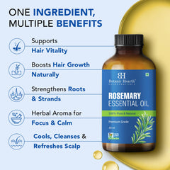 Botanic Hearth Rosemary Essential Oil for Hair Growth & Hair Fall Control | Clinically Tested 100% Pure & Natural | Strengthens, Nourishes, Promotes Thick Hair Growth | Scalp Care Treatment | 30ml
